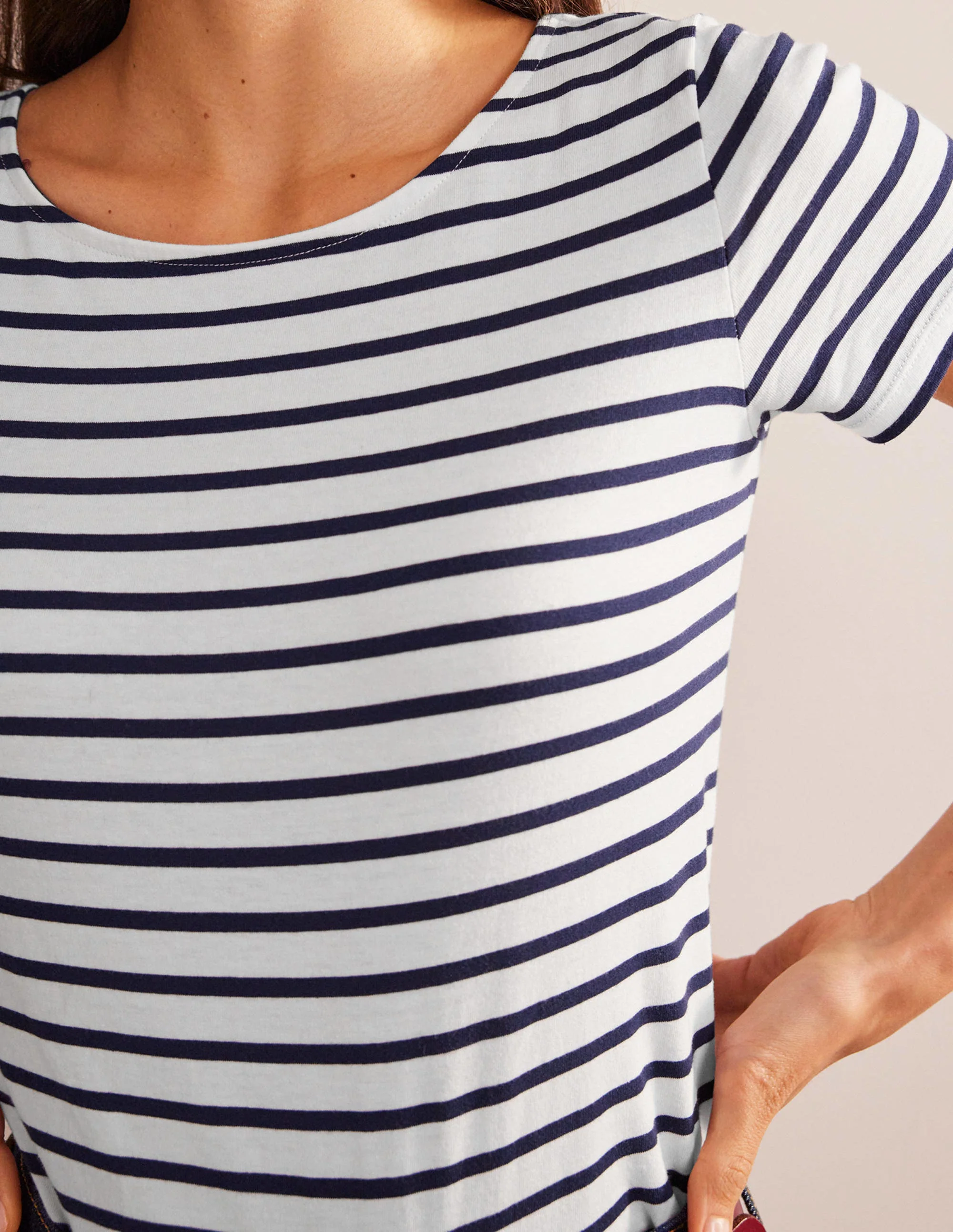 Ella Short Sleeve Breton-Ivory, Navy - Image 2