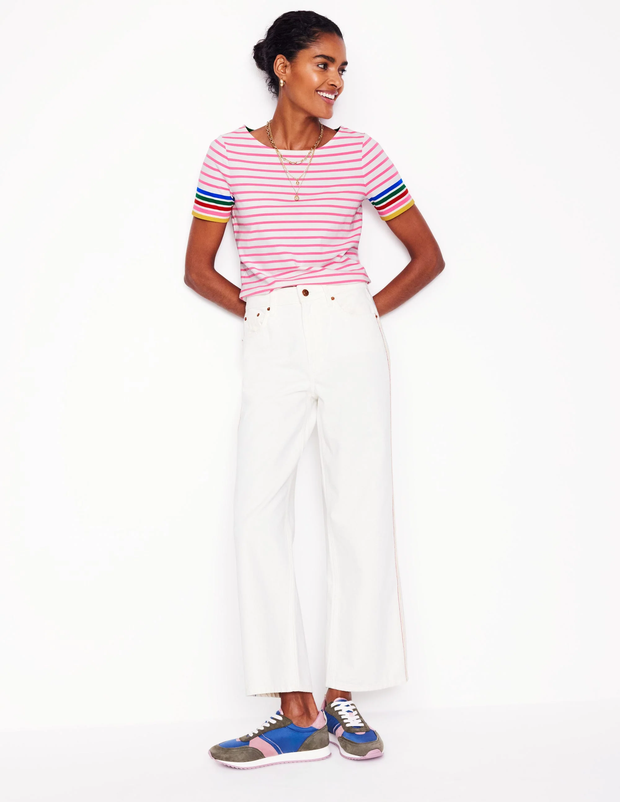 Ella Short Sleeve Breton-Pink Rose Multi Sleeve Stripe - Image 4