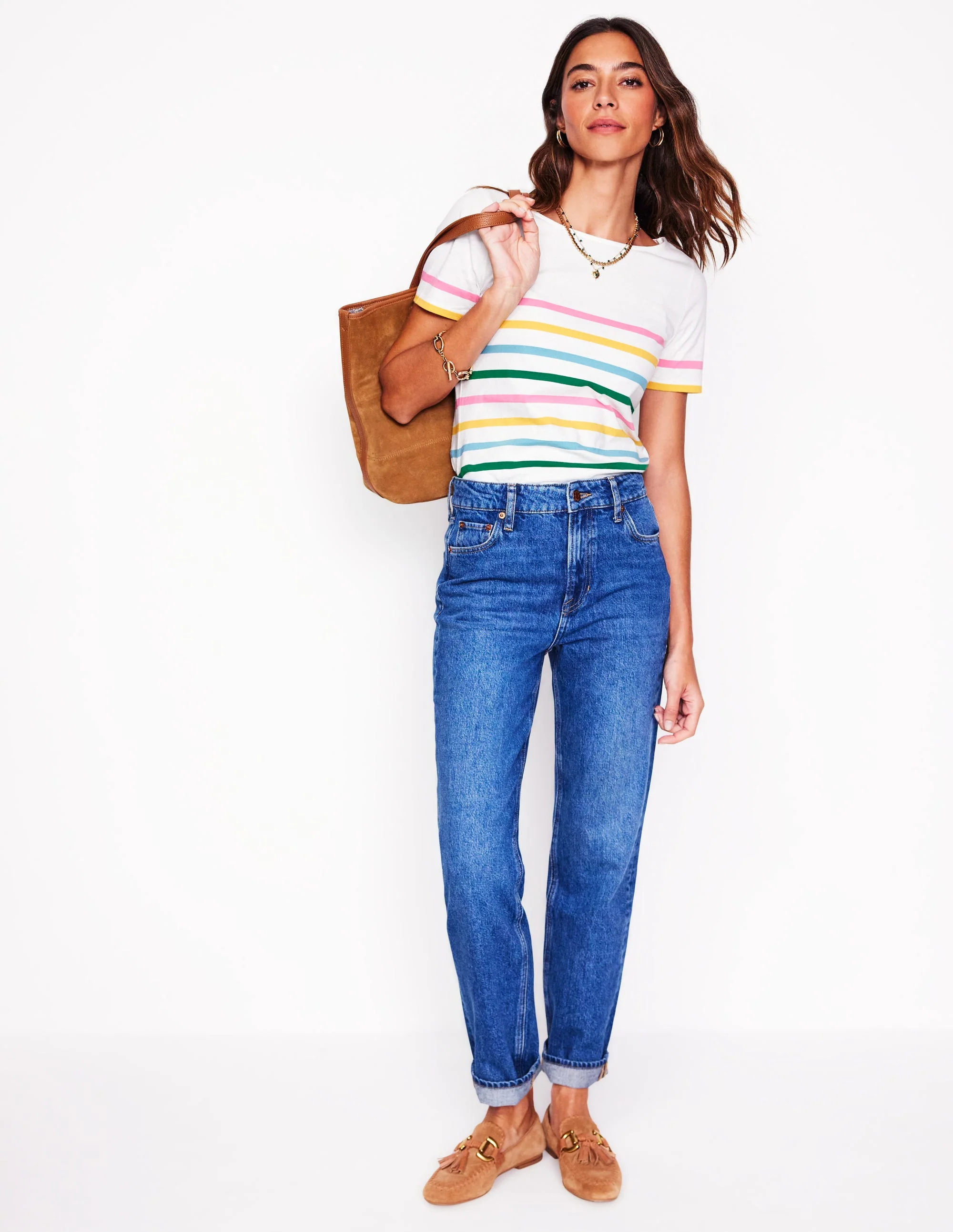 Ella Short Sleeve Breton-Pink, Yellow Placement Stripe - Image 4