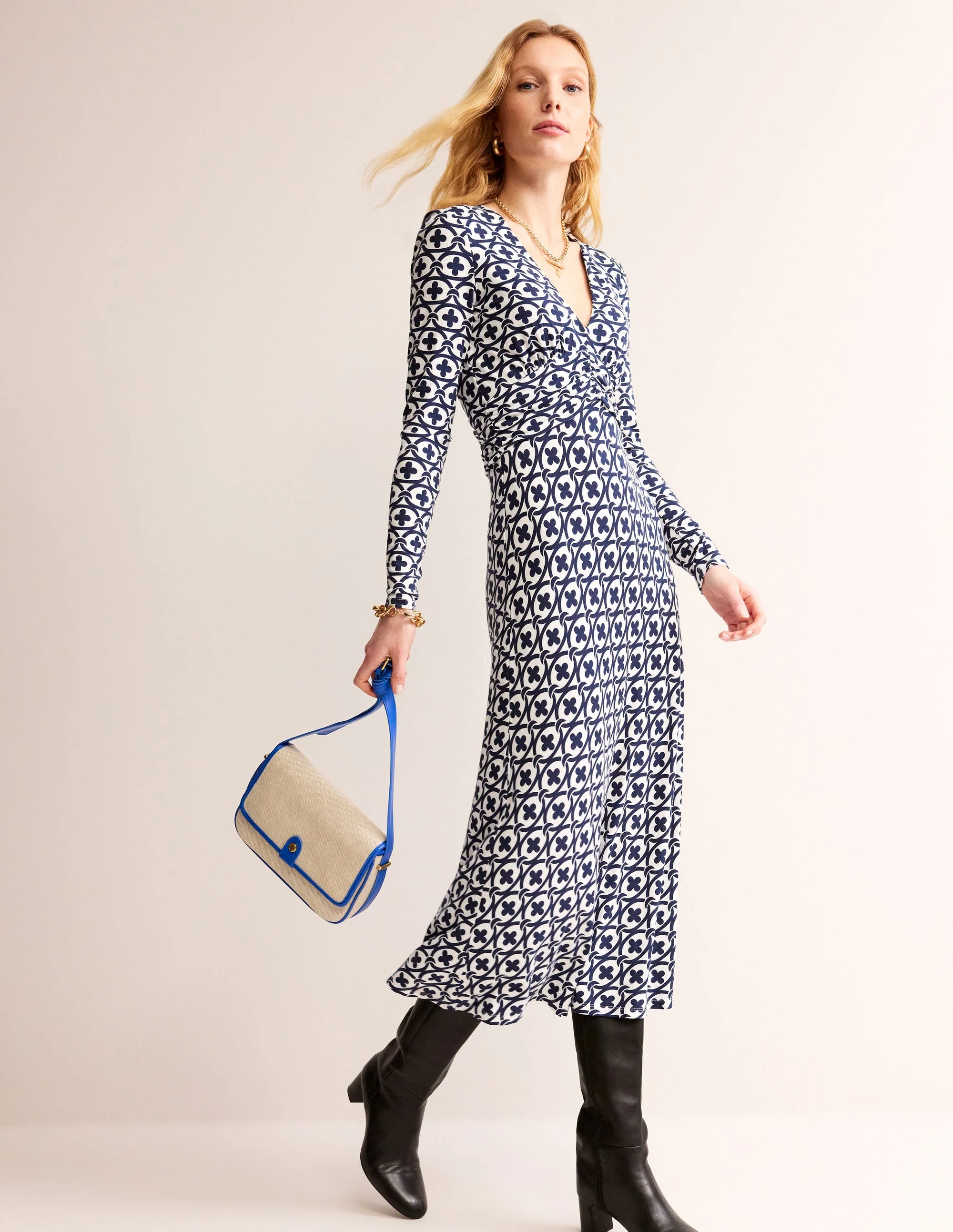Elodie Empire Midi Dress-French Navy, Petal Chain
