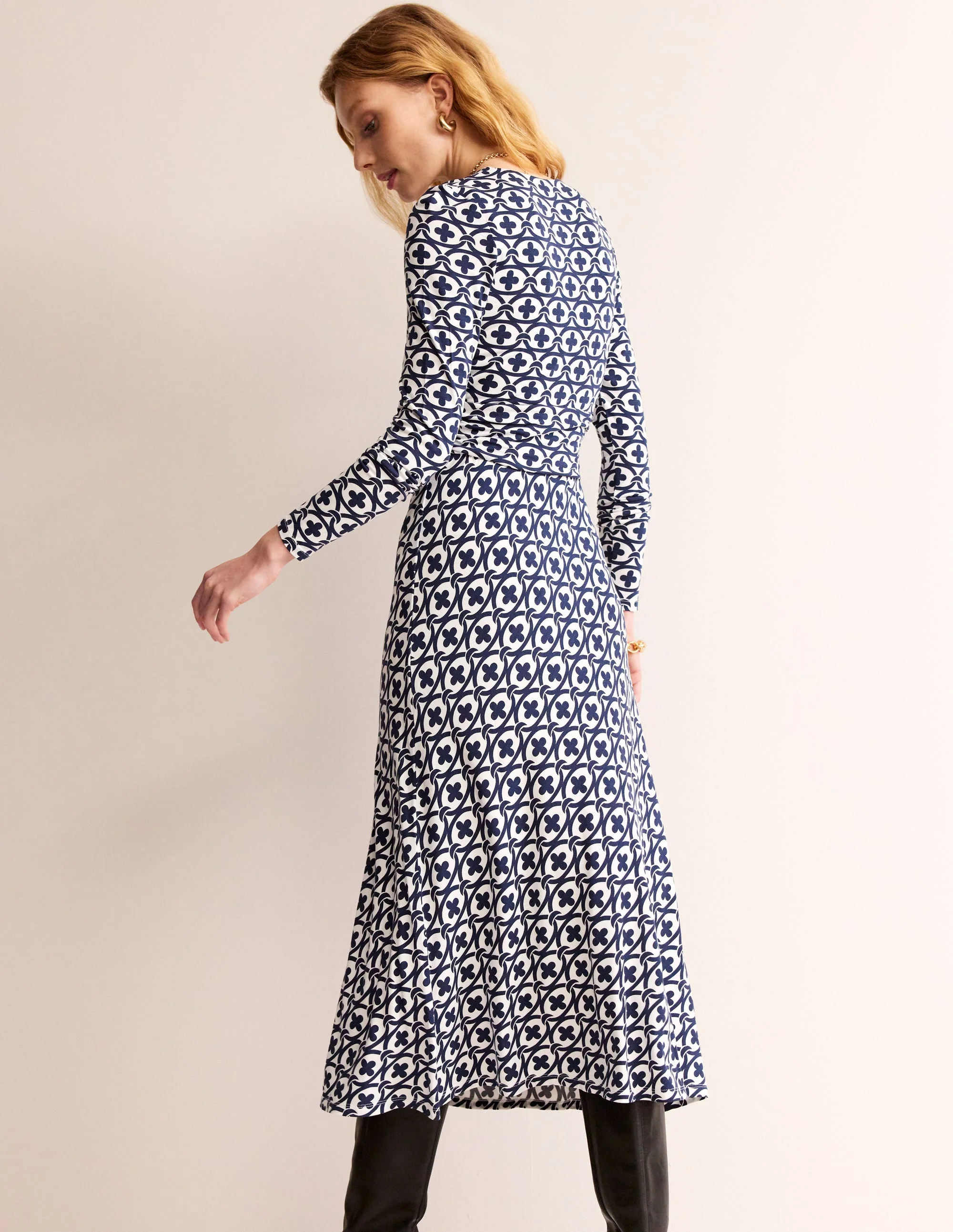 Elodie Empire Midi Dress-French Navy, Petal Chain - Image 3