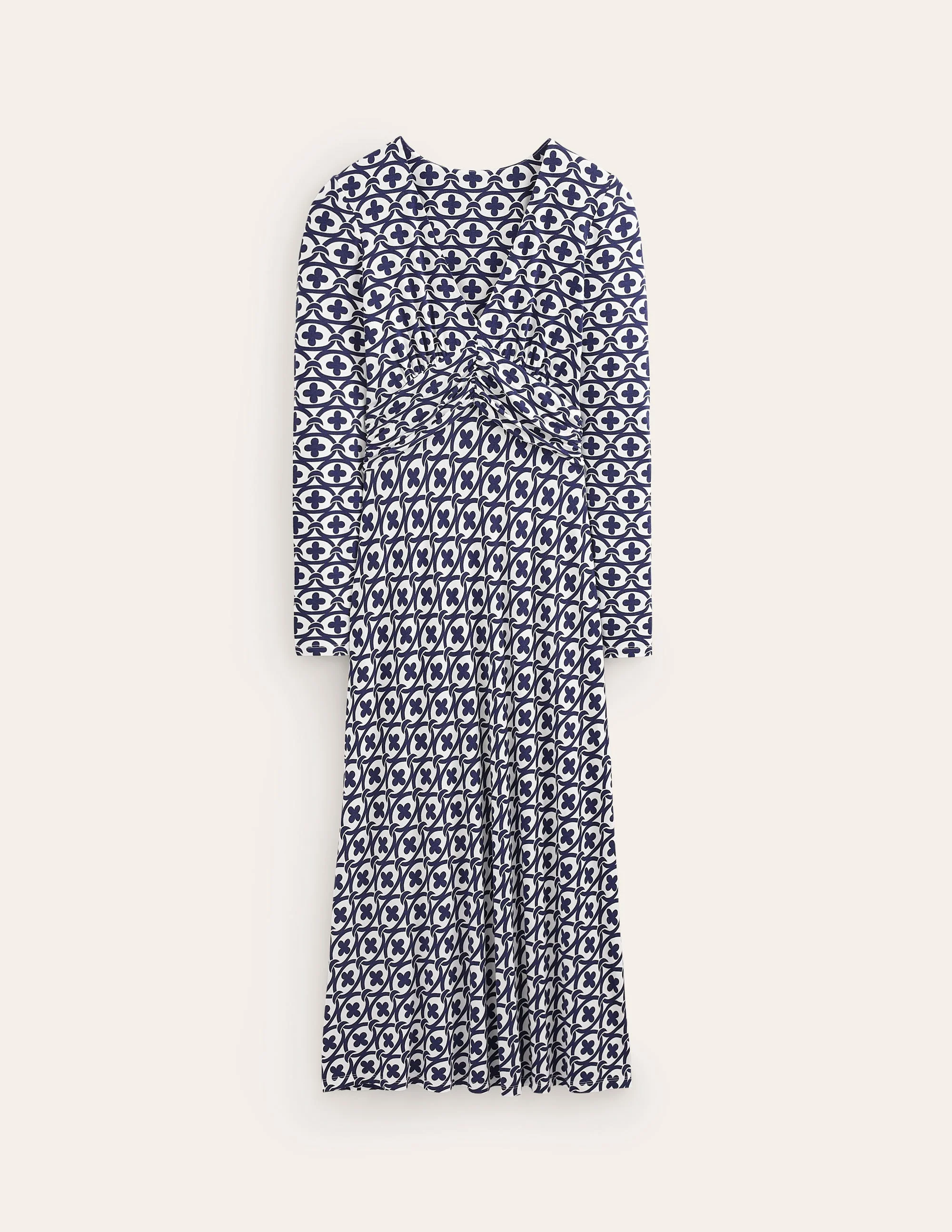 Elodie Empire Midi Dress-French Navy, Petal Chain - Image 5