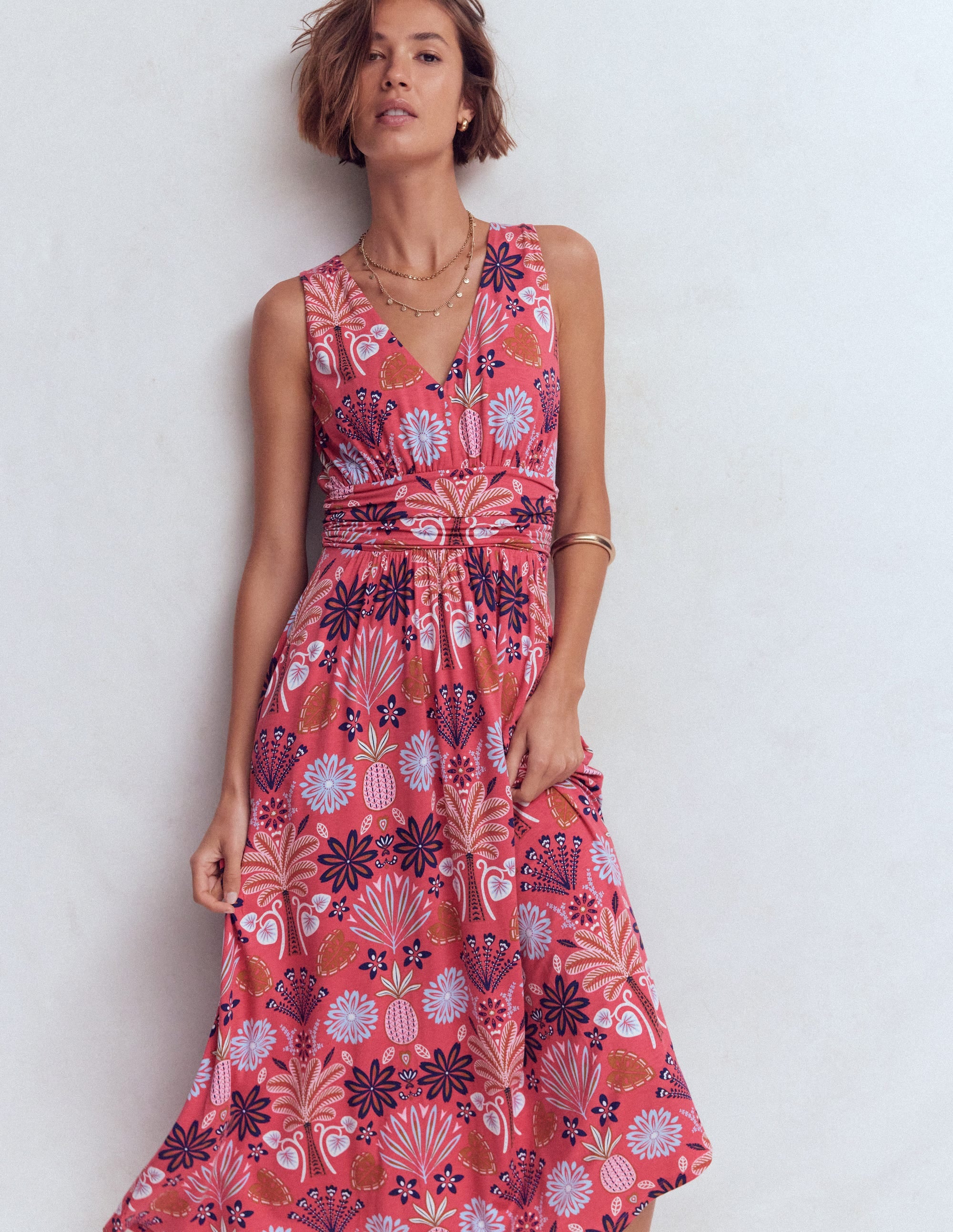 Elodie Jersey Maxi Dress-Cherry Blush, Tropical Forest - Image 5