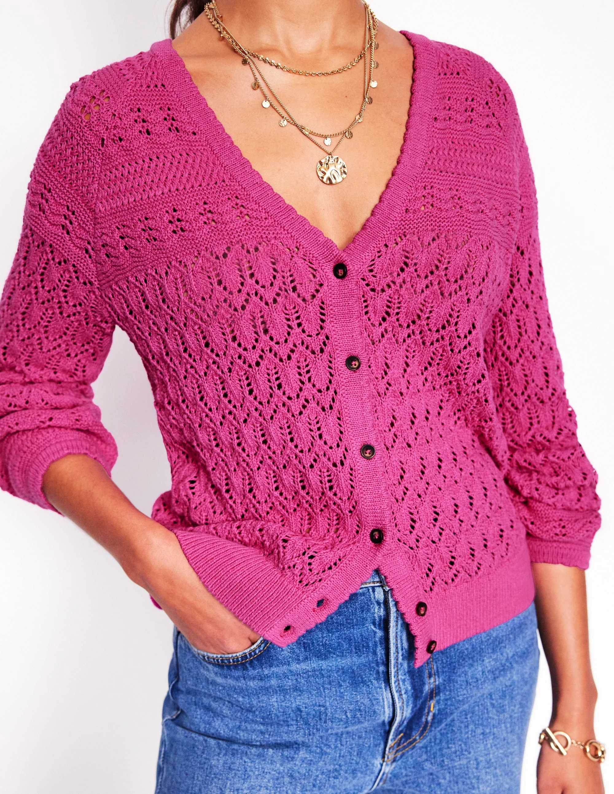 Elodie Stitch V-Neck Cardigan-Purple Damson - Image 2