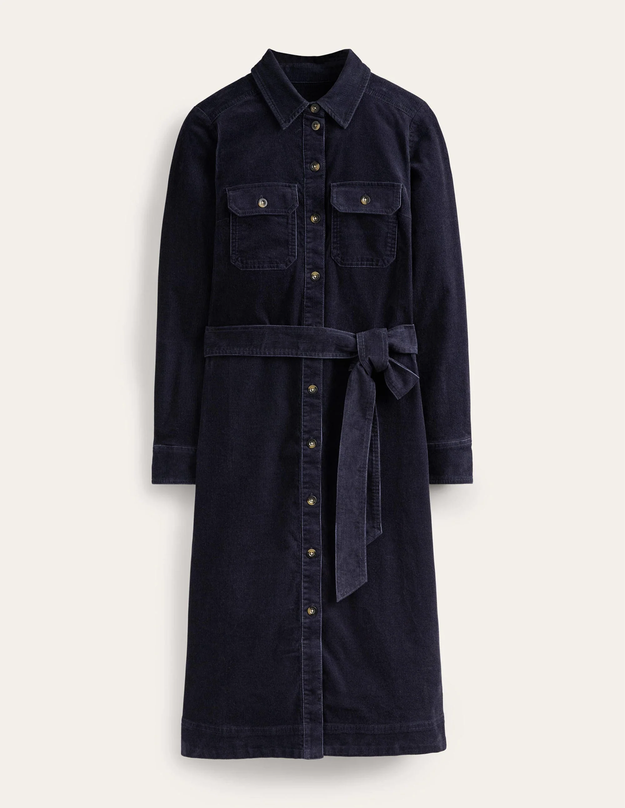 Eloise Cord Midi Shirt Dress-Navy - Image 5