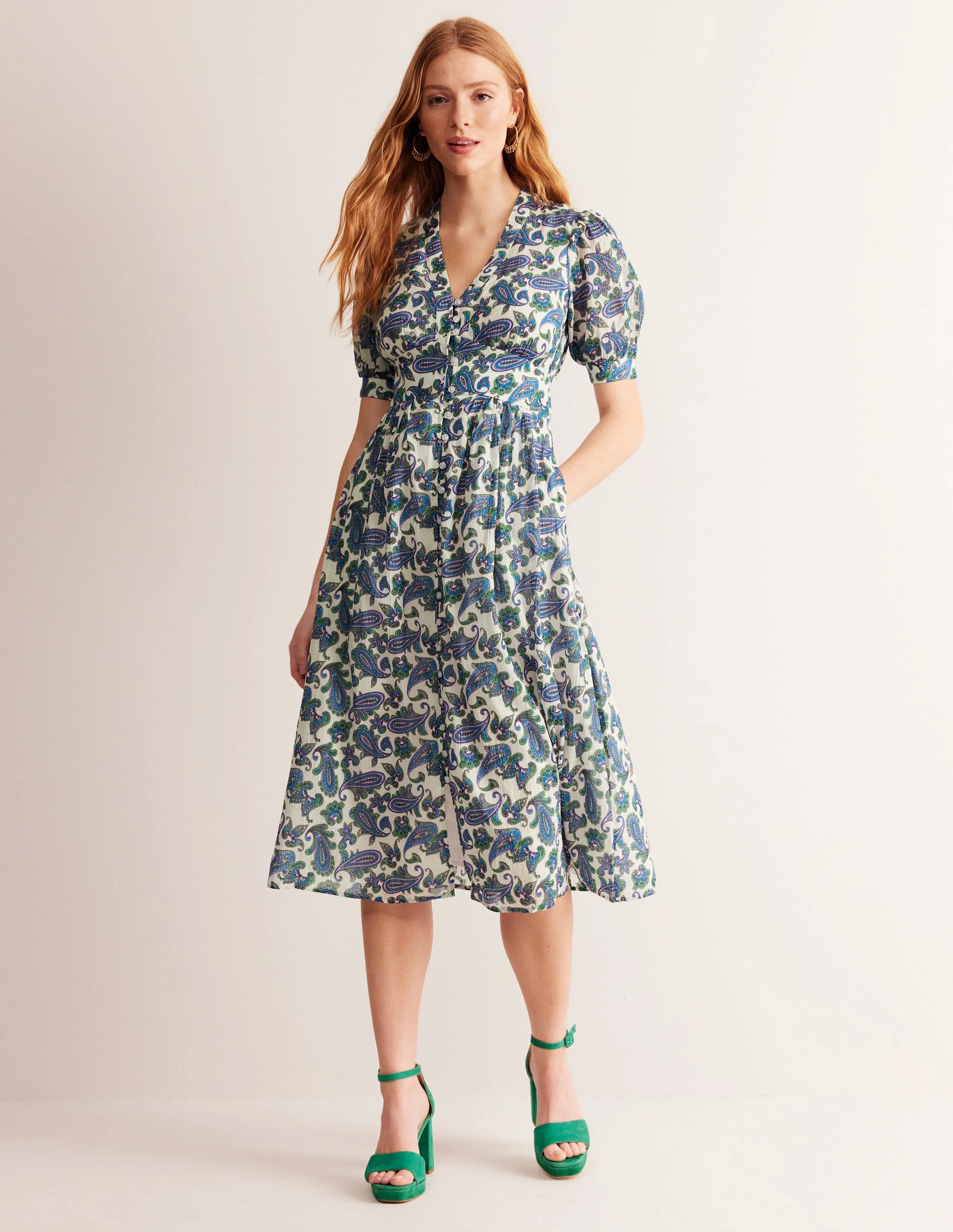 Elsa Crinkle Midi Tea Dress-Surf The Web, Paisley Wave - Image 4