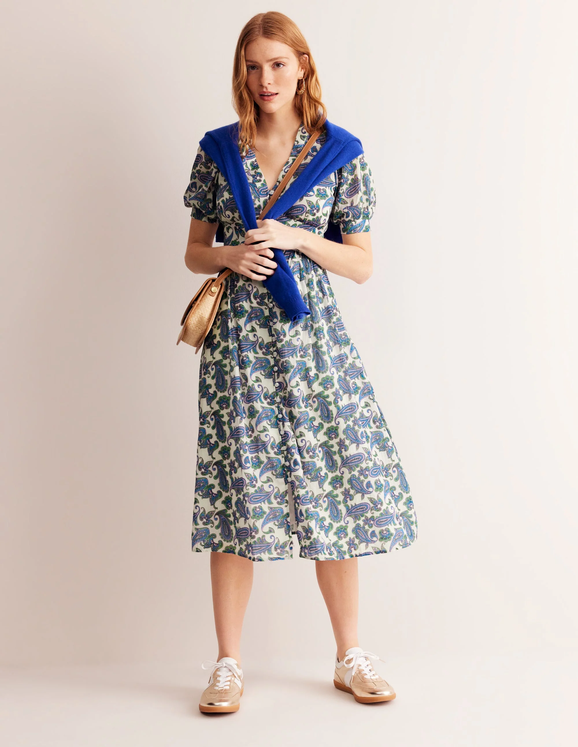 Elsa Crinkle Midi Tea Dress-Surf The Web, Paisley Wave - Image 6