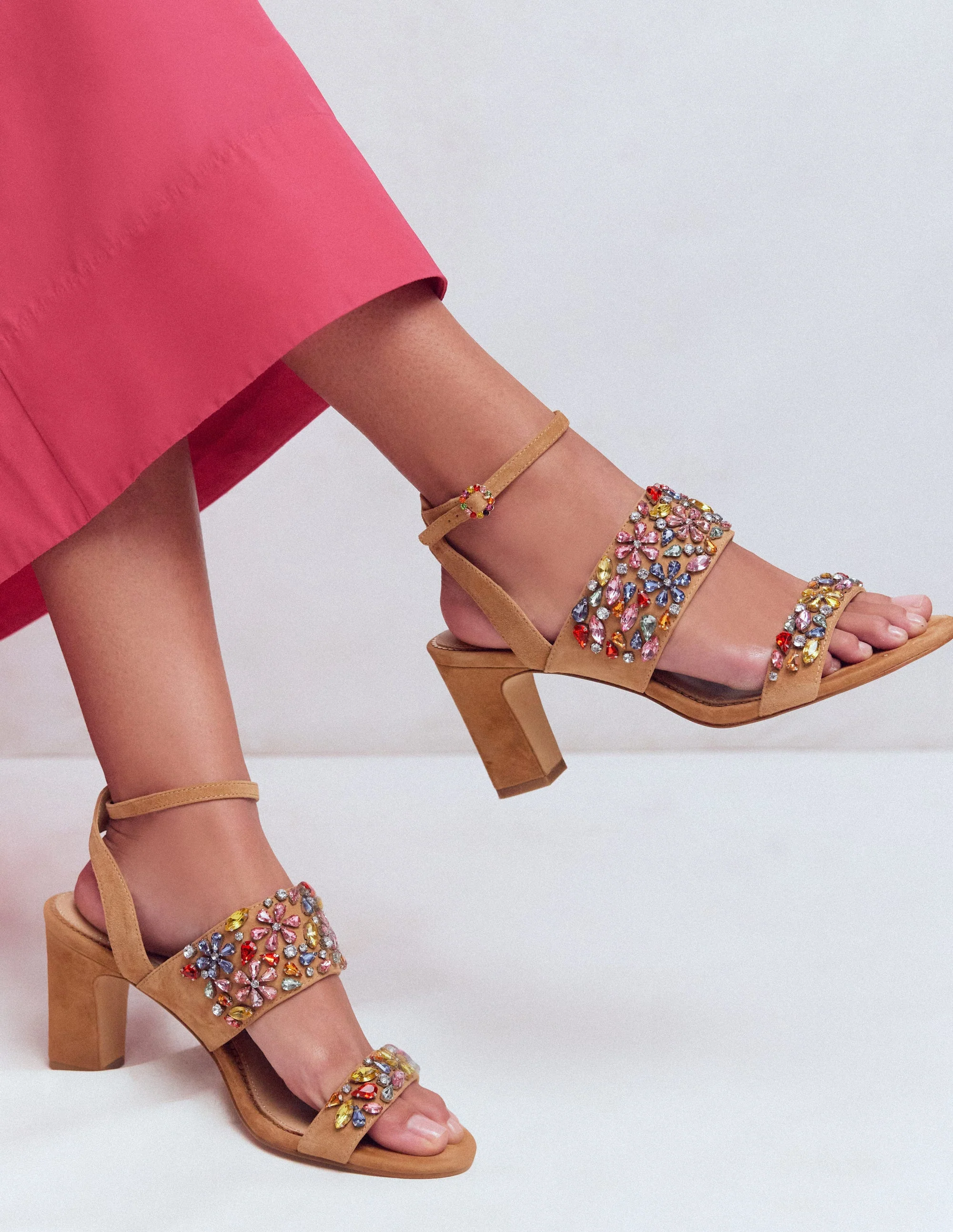Embellished Block Heel Sandal-Tan Embellished - Image 2