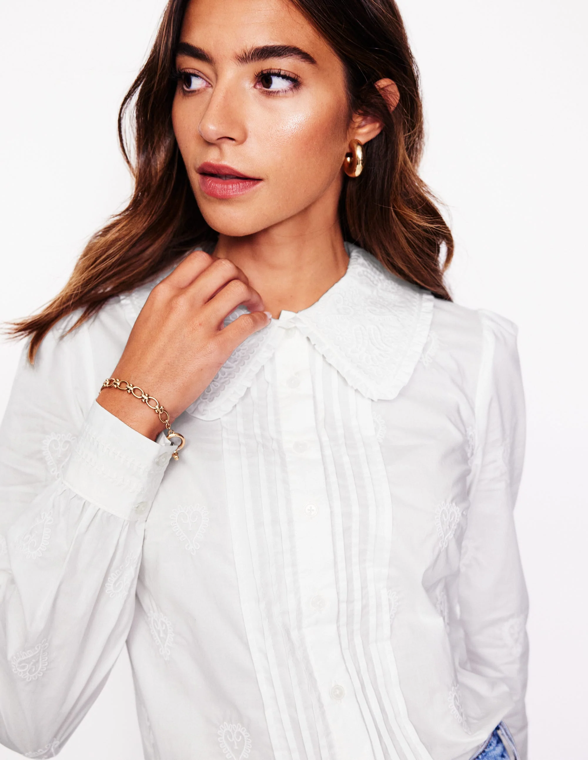 Embroidered Collar Blouse-White - Image 2