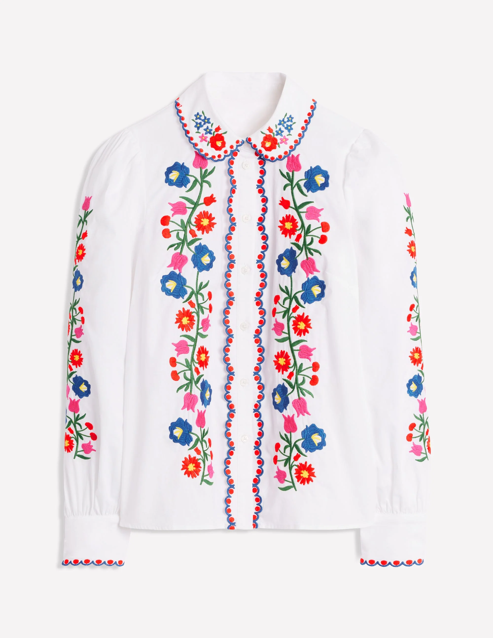Embroidered Cotton Blouse-White, Floral Embroidery - Image 7