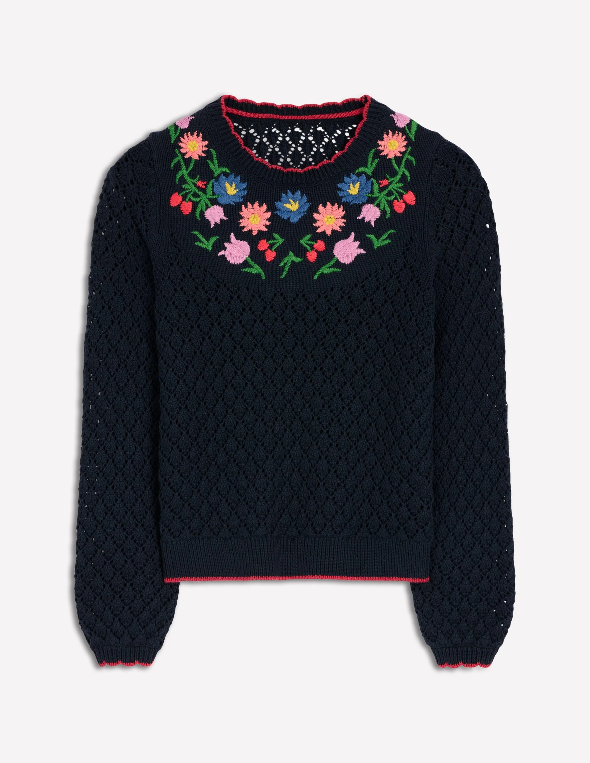 Embroidered Cotton Sweater-Navy - Image 6
