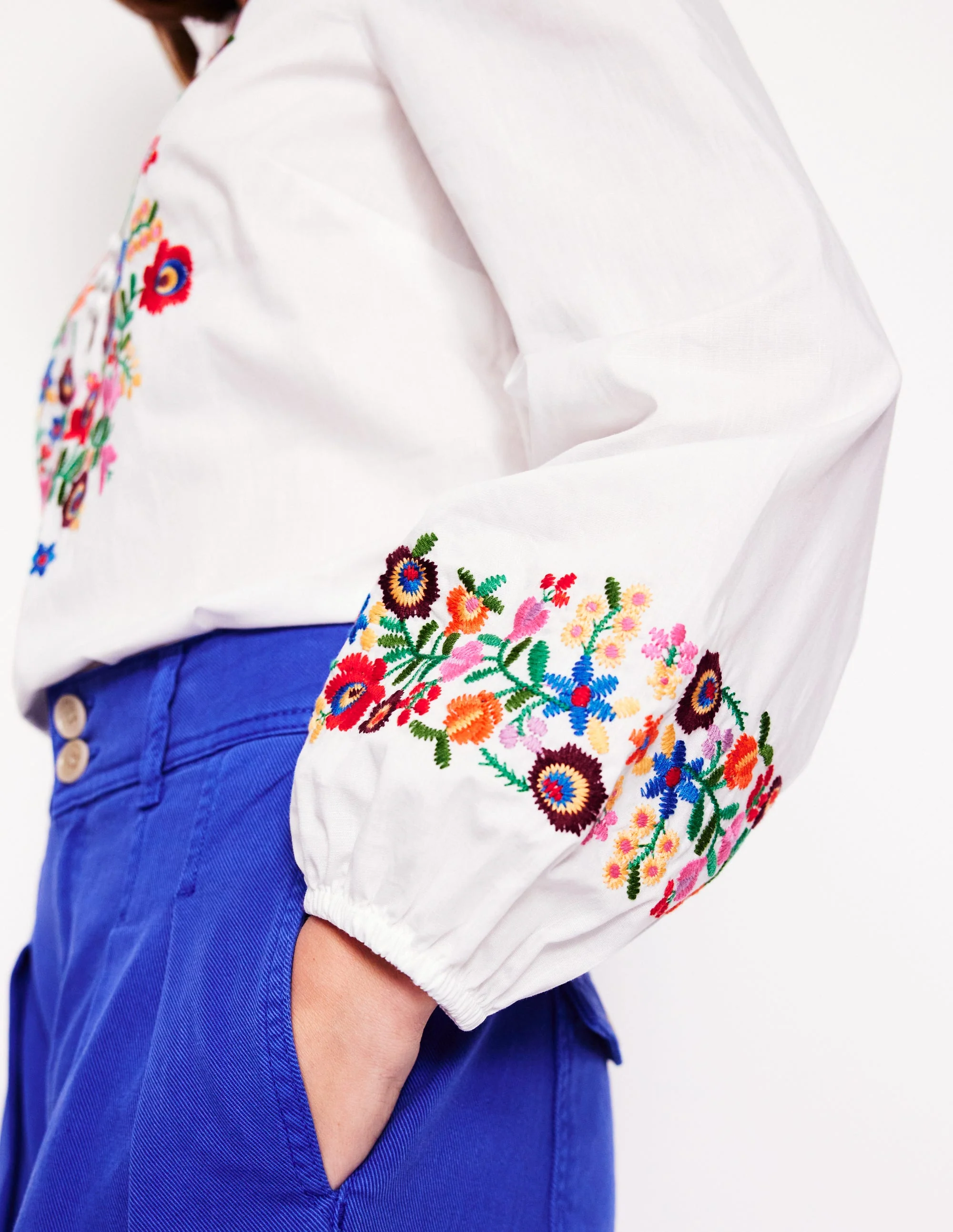 Embroidered Cotton Top-White, Multi Embroidery - Image 2