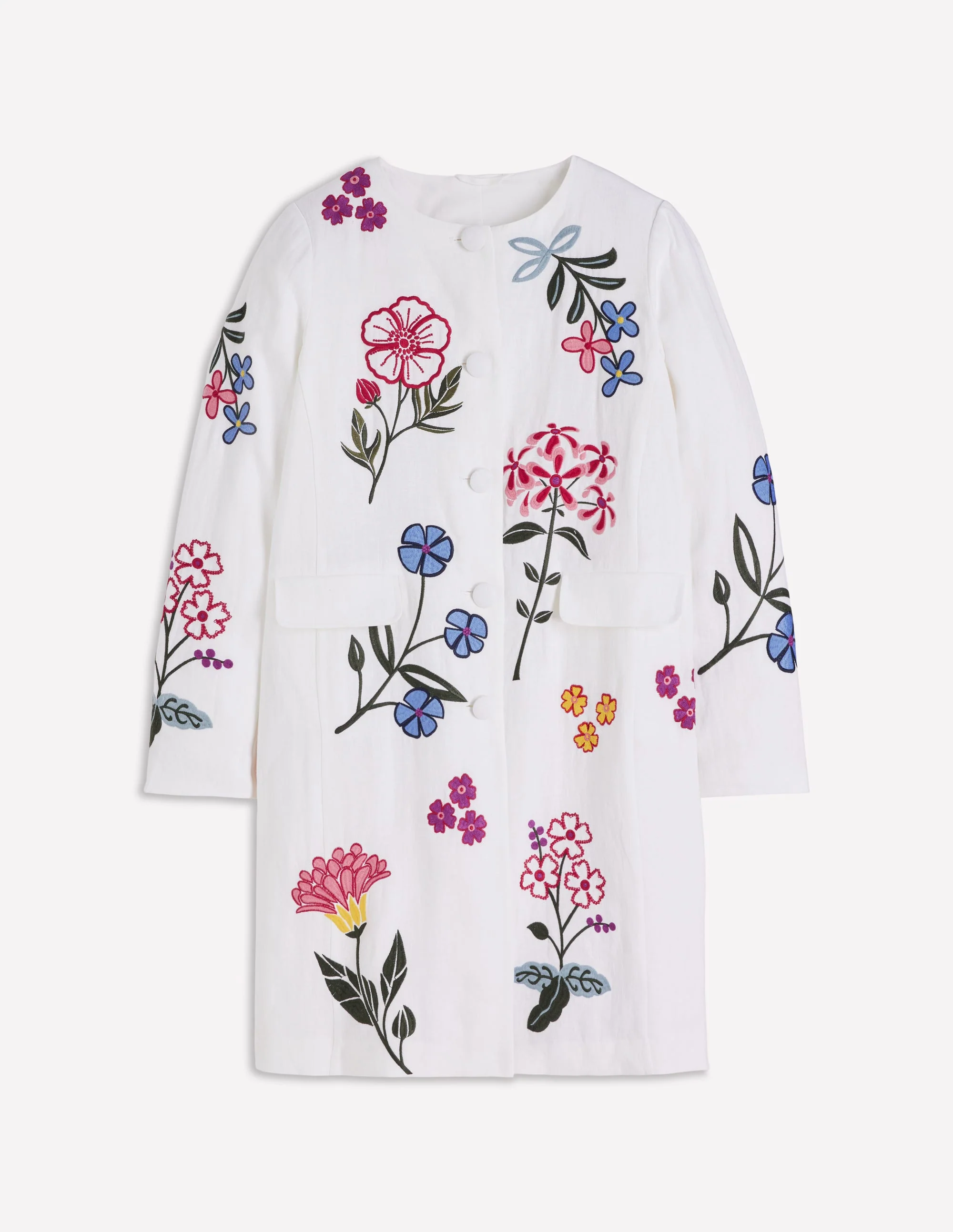 Embroidered Linen Coat-Ivory Embroidered - Image 8