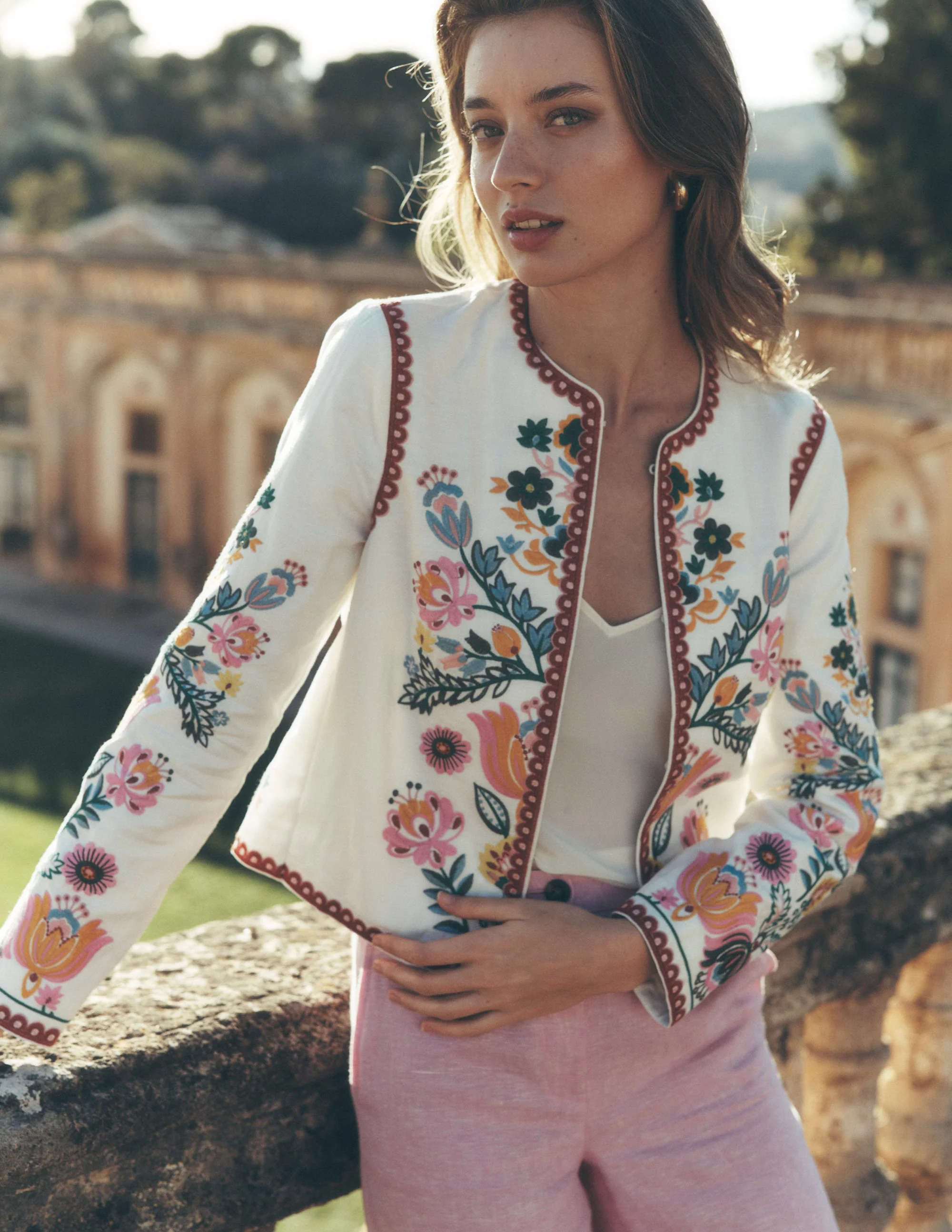 Embroidered Linen Jacket-Ivory, Tulip Fusion - Image 2