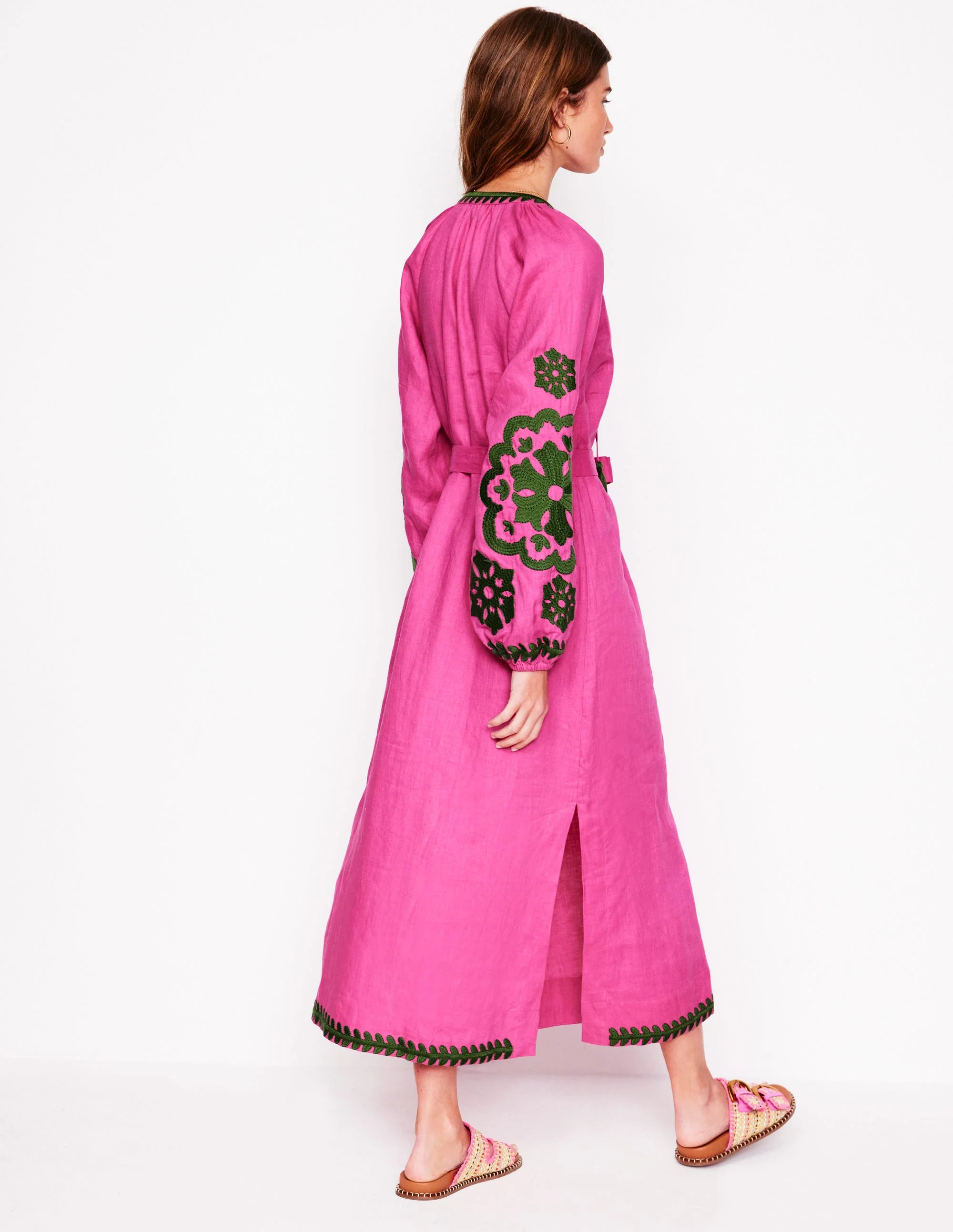Embroidered Linen Tassel Dress-Sorbet Pink - Image 4