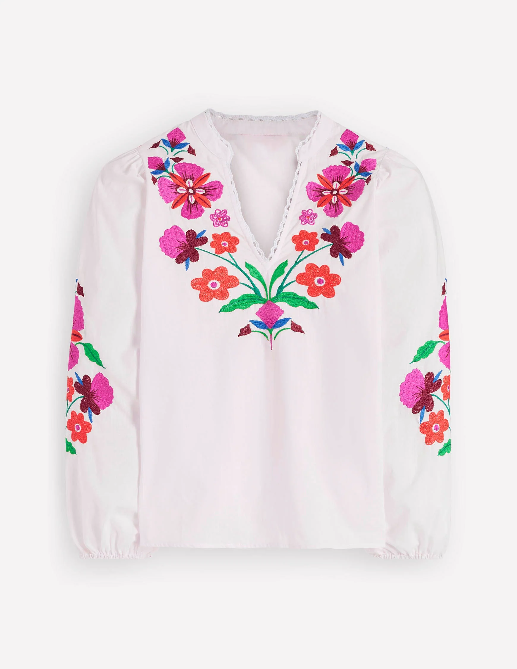 Embroidered Notch Neck Top-Floral Placement Embroidery - Image 7