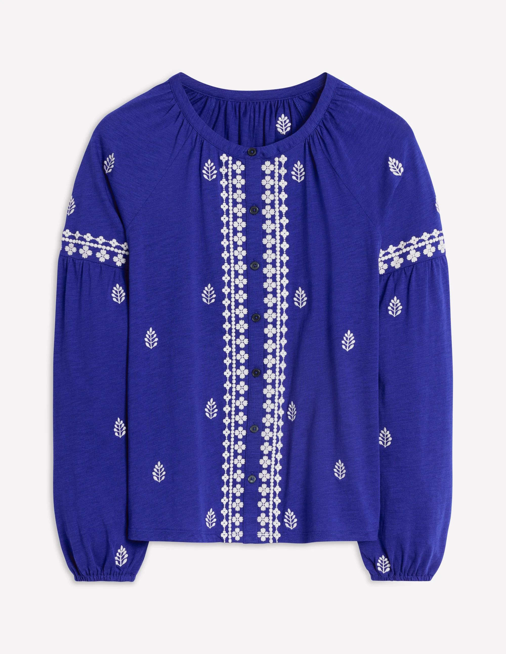 Embroidered Seam Sleeve Shirt-Bright Blue - Image 5