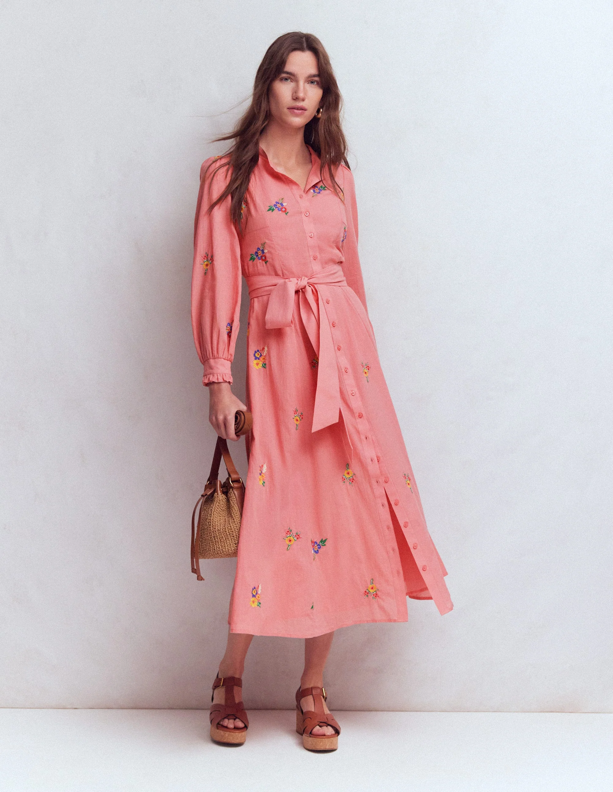 Embroidered Shirt Dress-Pink Embroidery - Image 2