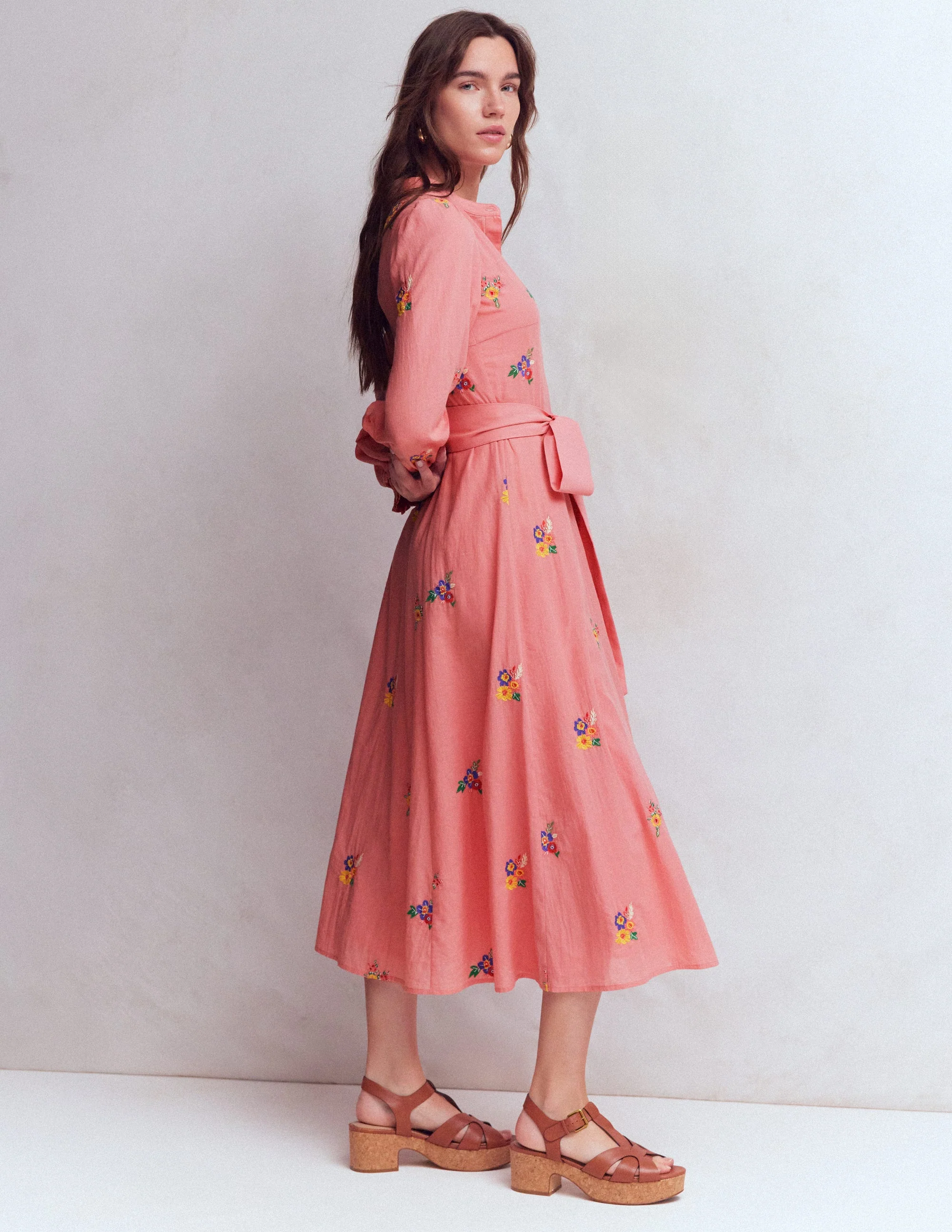 Embroidered Shirt Dress-Pink Embroidery - Image 6