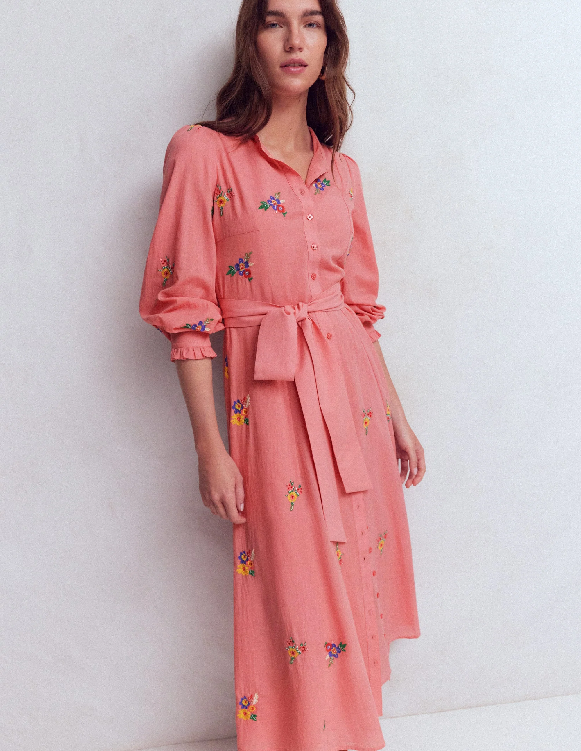 Embroidered Shirt Dress-Pink Embroidery - Image 7