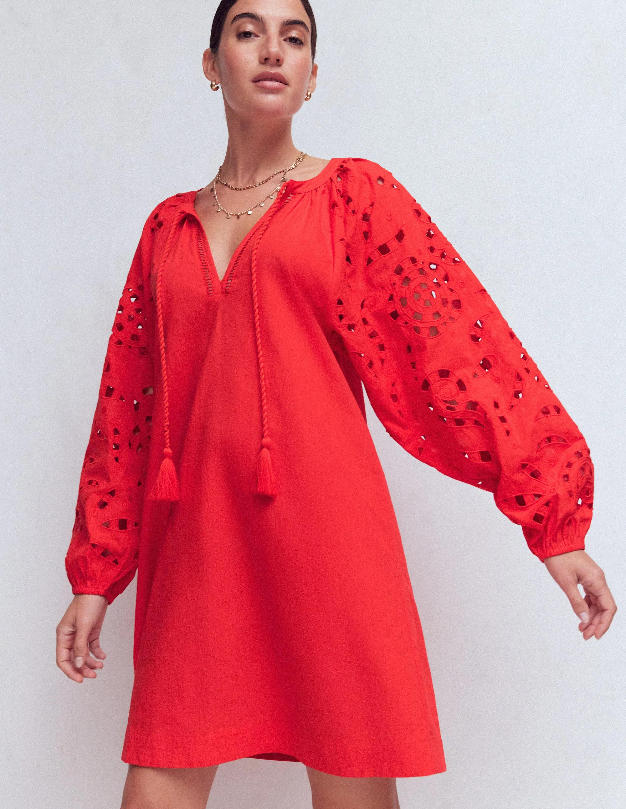 Embroidered Sleeve Kaftan-Red Embroidery - Image 2