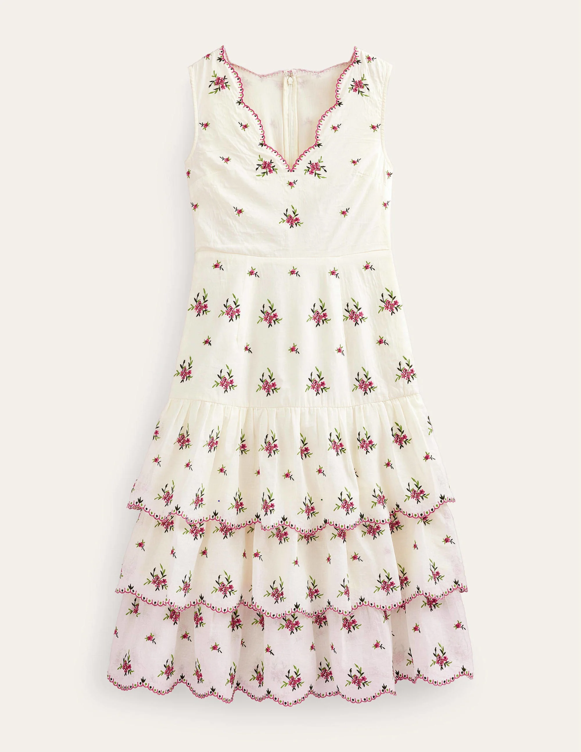 Embroidered Tiered Midi Dress-Ivory - Image 5
