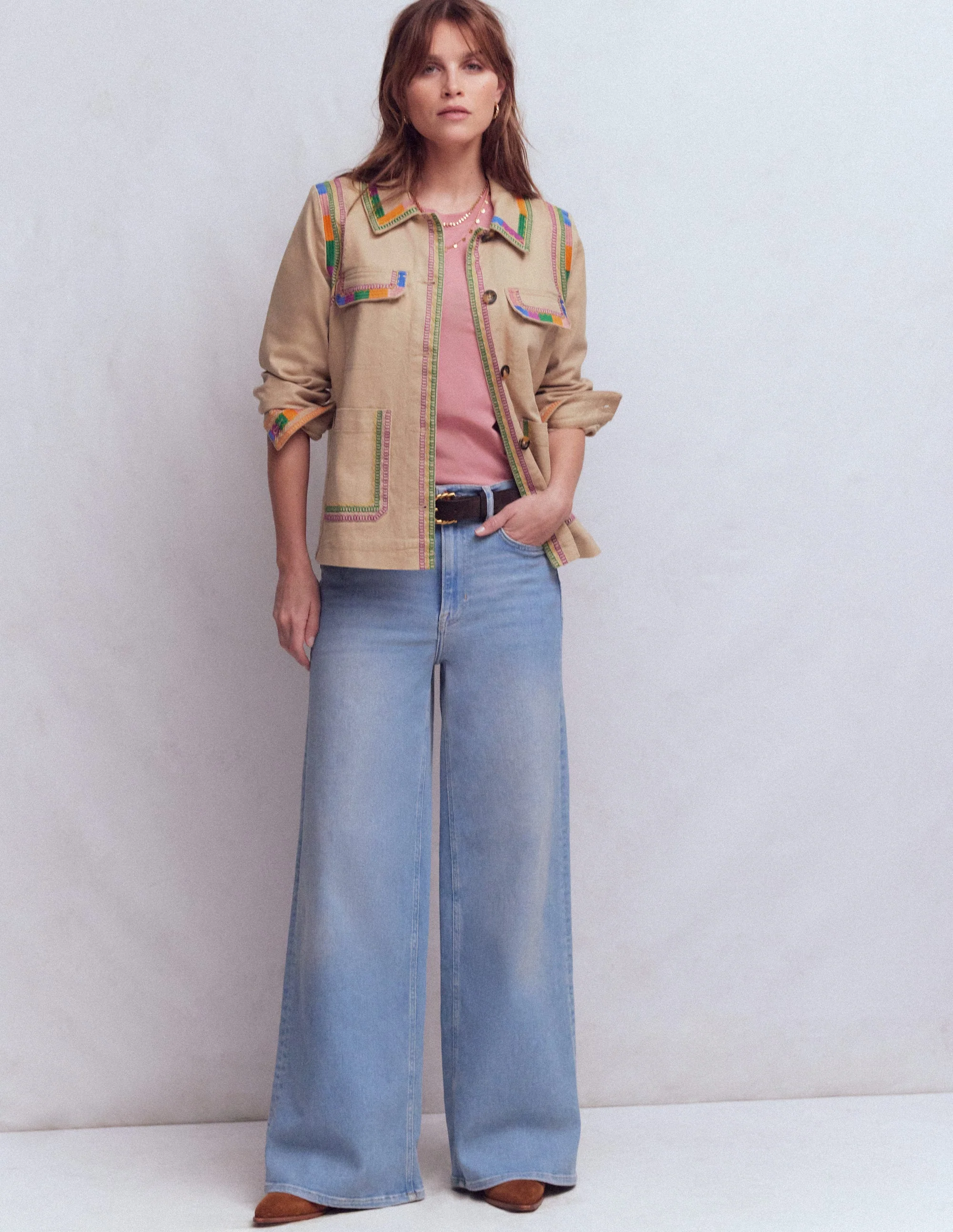 Embroidered Utility Jacket-Camel - Image 4