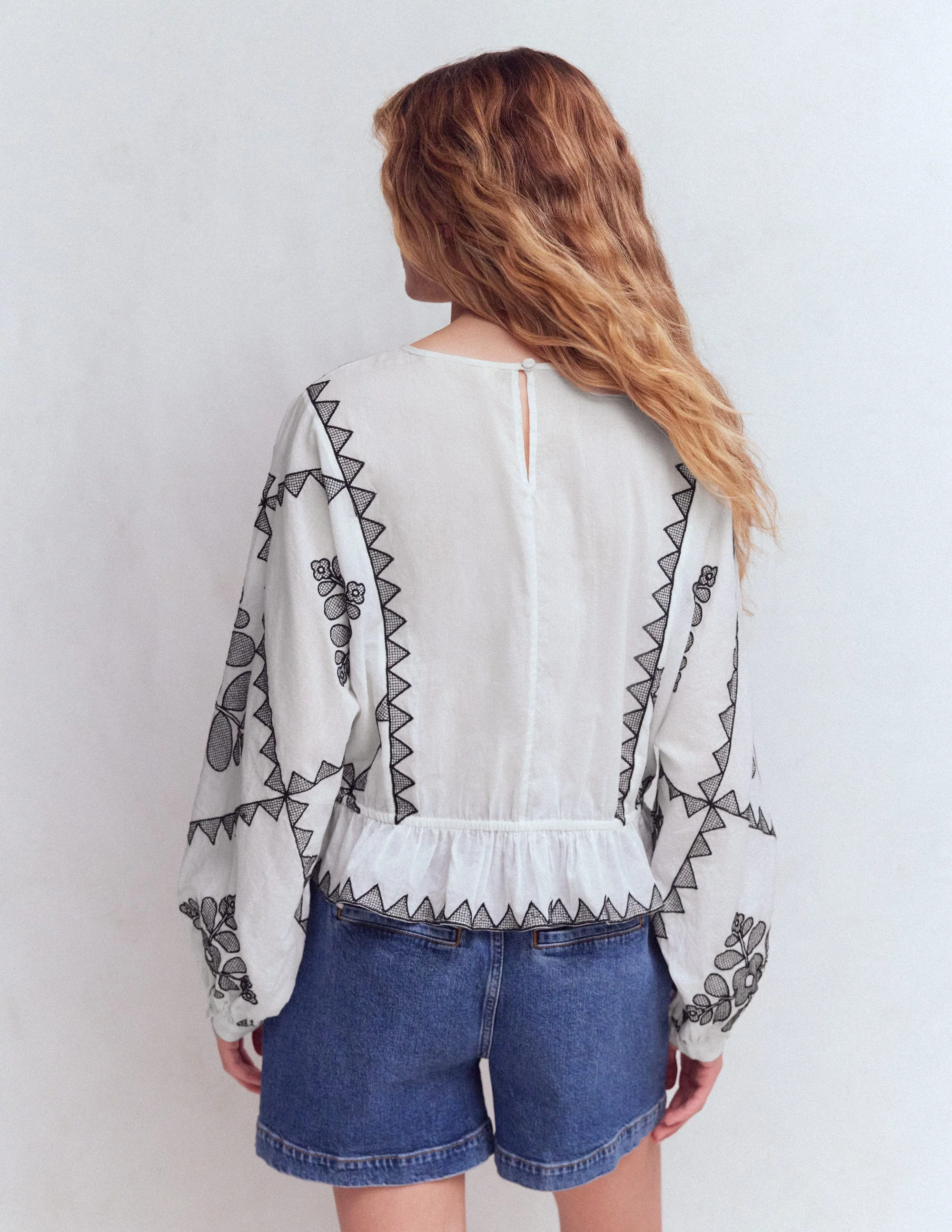 Embroidered Vacation Top-Ivory - Image 3