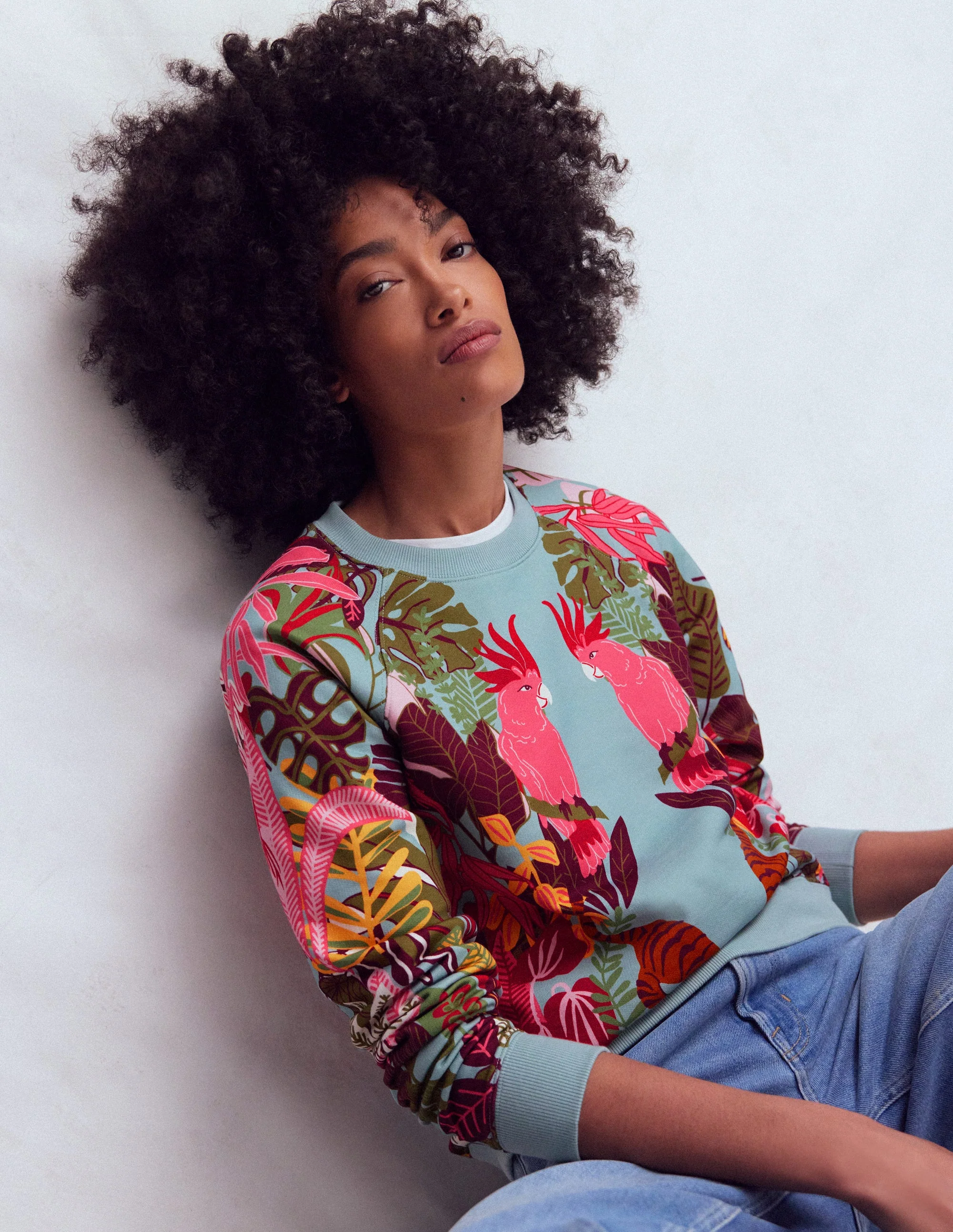 Emi Printed Sweatshirt-Blue, Tropical Safari