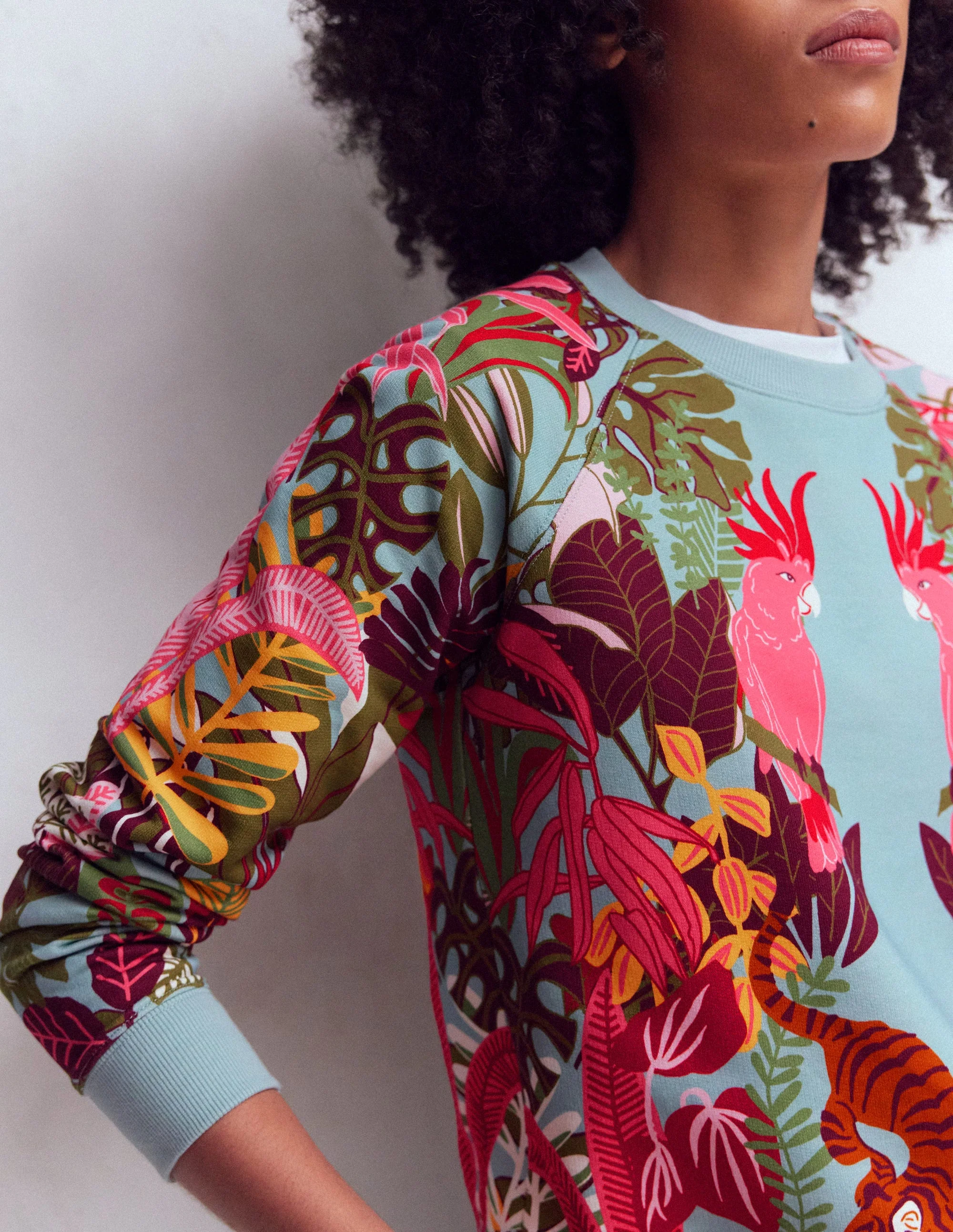 Emi Printed Sweatshirt-Blue, Tropical Safari - Image 2