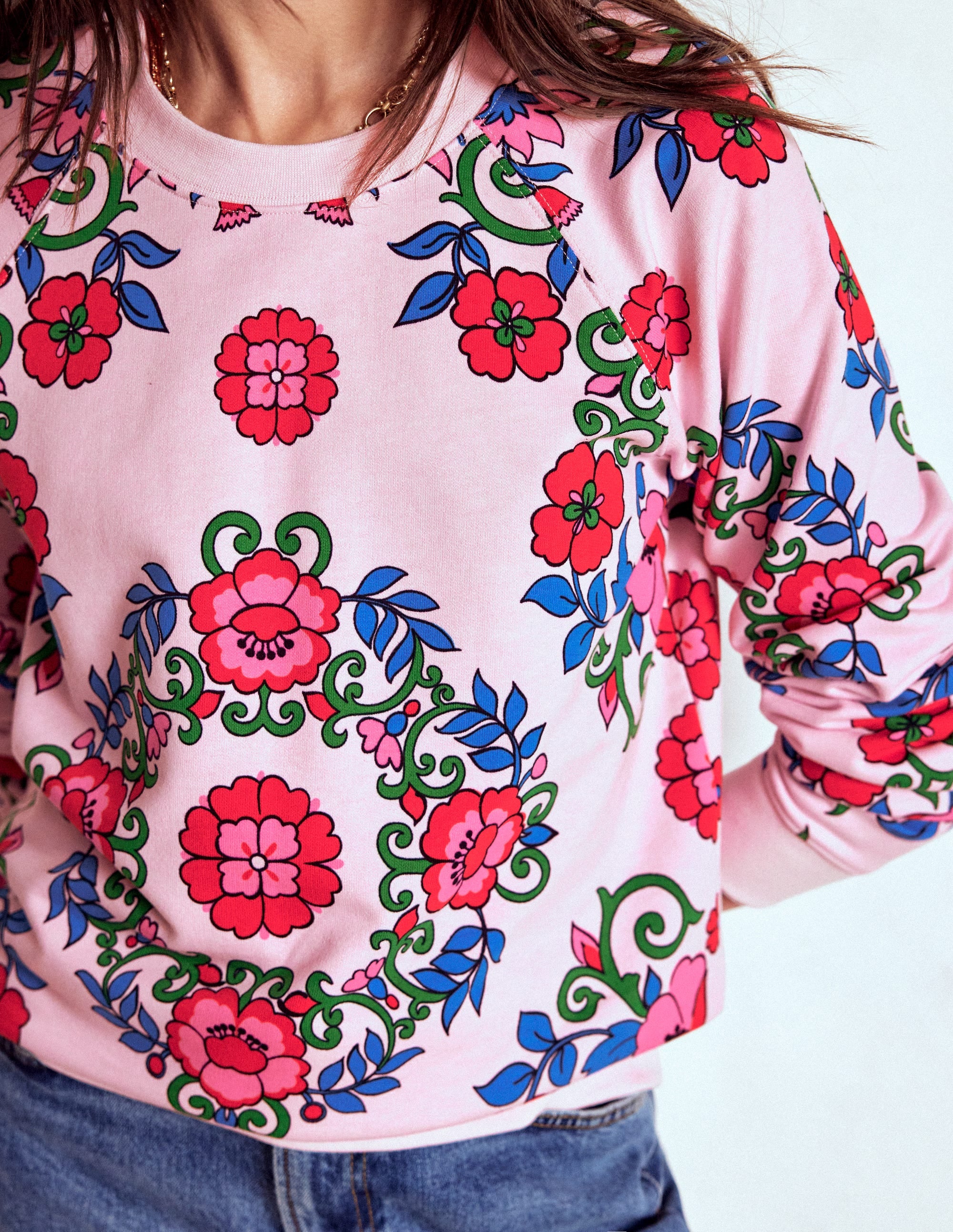 Emi Printed Sweatshirt-Pink, Ornamental Lattice - Image 2
