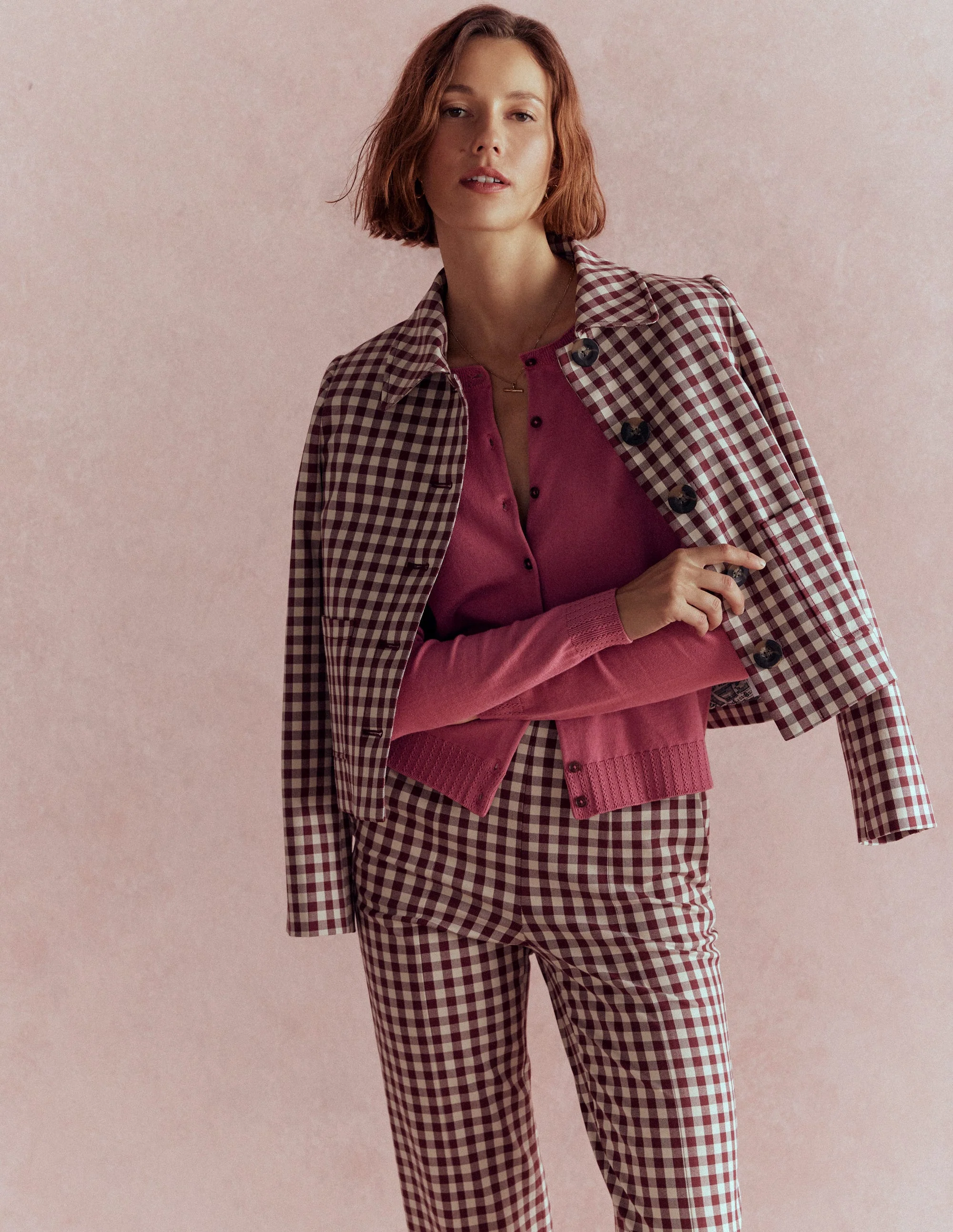 Emilia Cotton Crew Cardigan-Pink Heather - Image 4