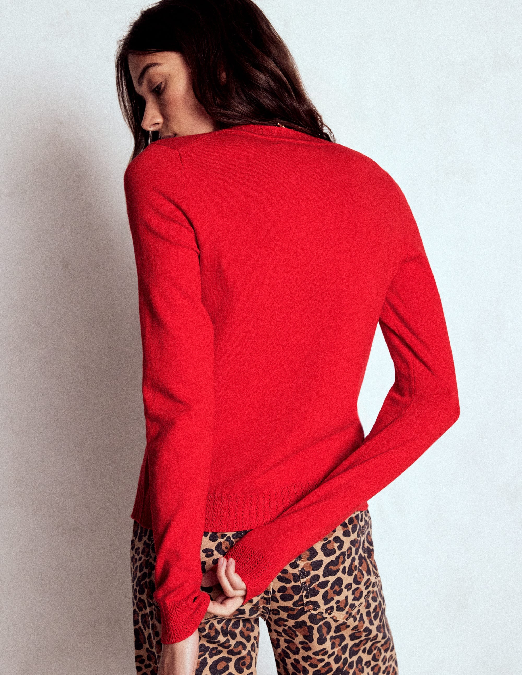 Emilia Cotton Crew Cardigan-Poppy Red - Image 2
