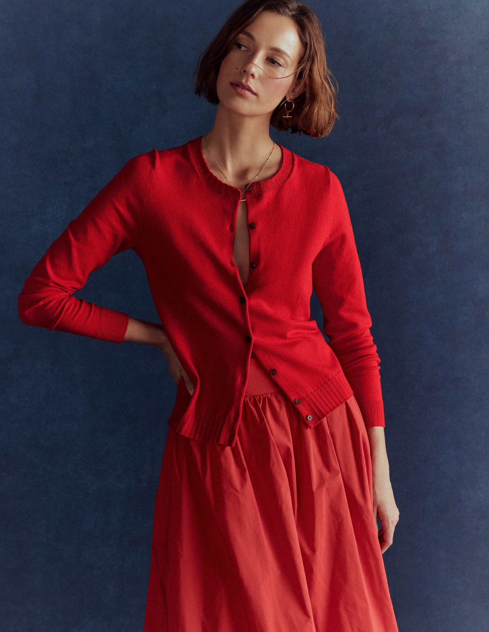 Emilia Cotton Crew Cardigan-Poppy Red - Image 4