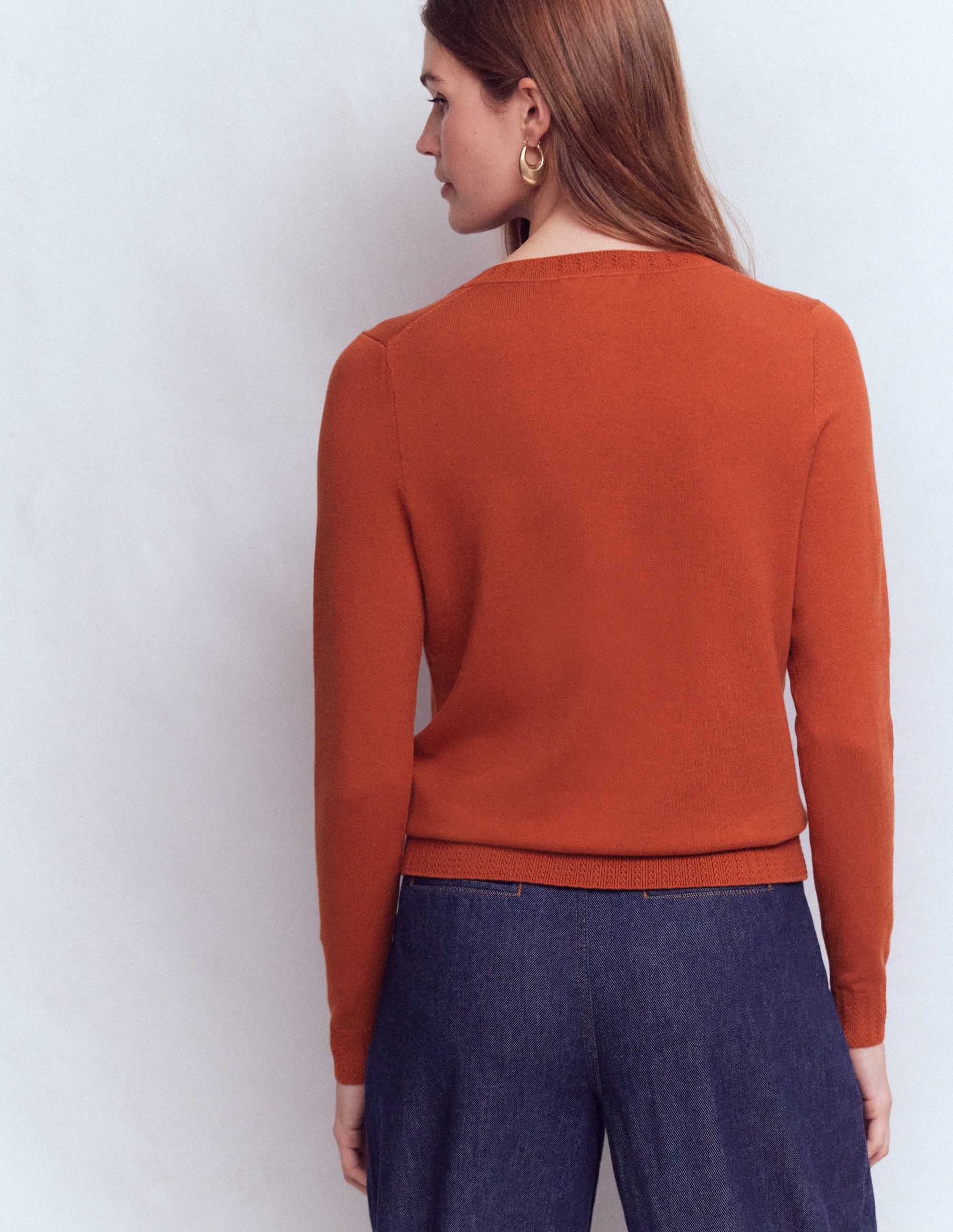 Emilia Cotton Crew Cardigan-Roasted Chestnut Brown - Image 3