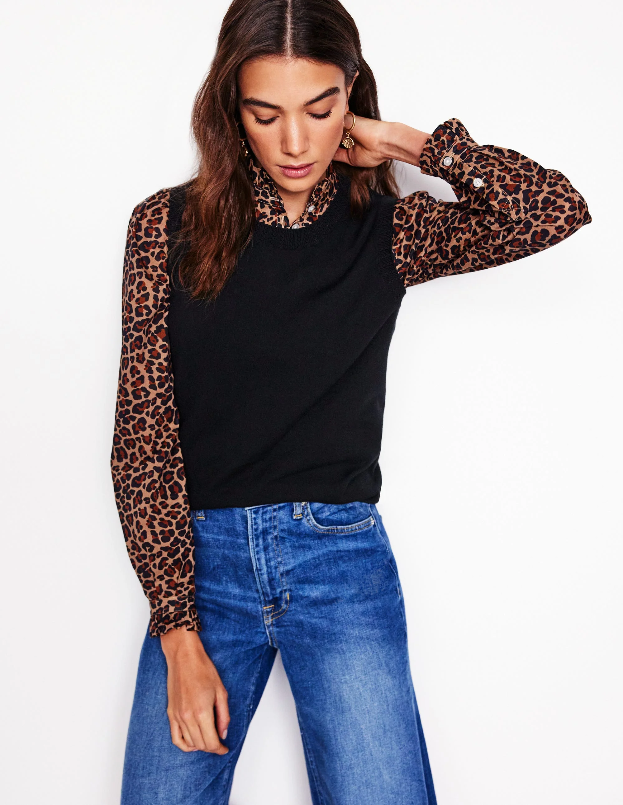 Emilia Cotton Crew Neck Vest-Black - Image 5