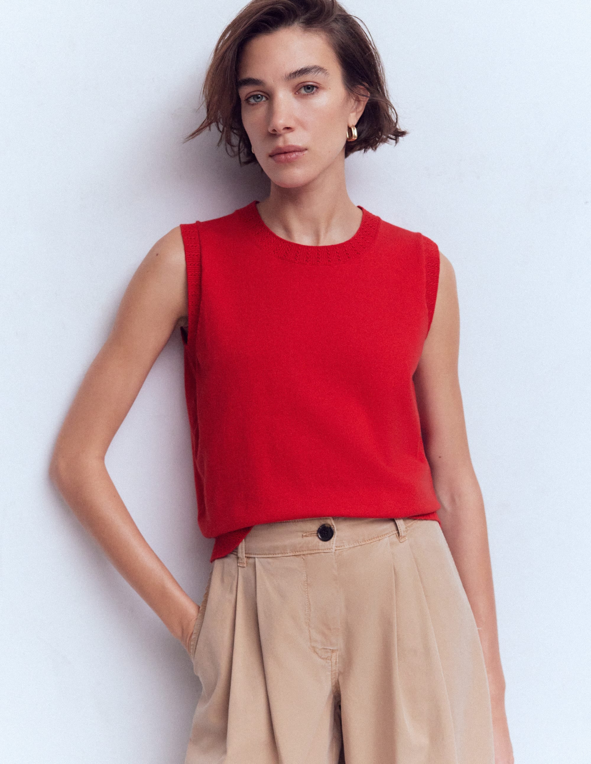 Emilia Cotton Crew Neck Vest-Merida Red - Image 4