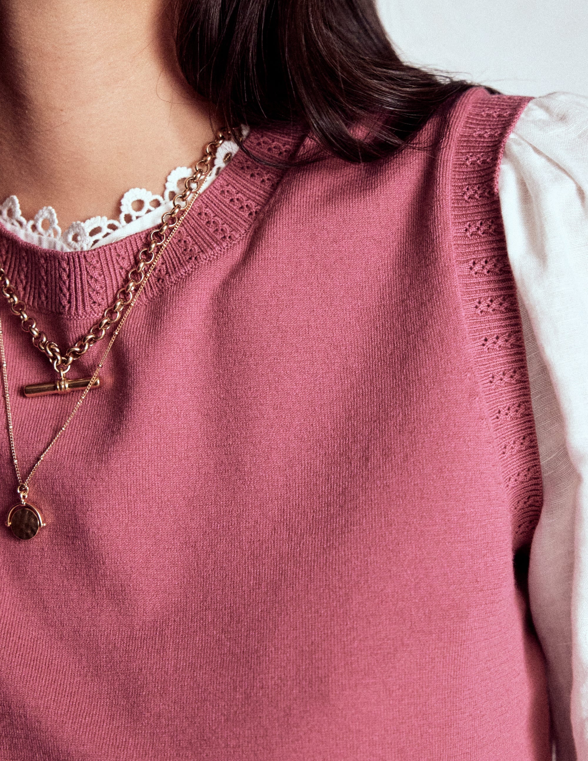 Emilia Cotton Crew Neck Vest-Pink Heather - Image 3