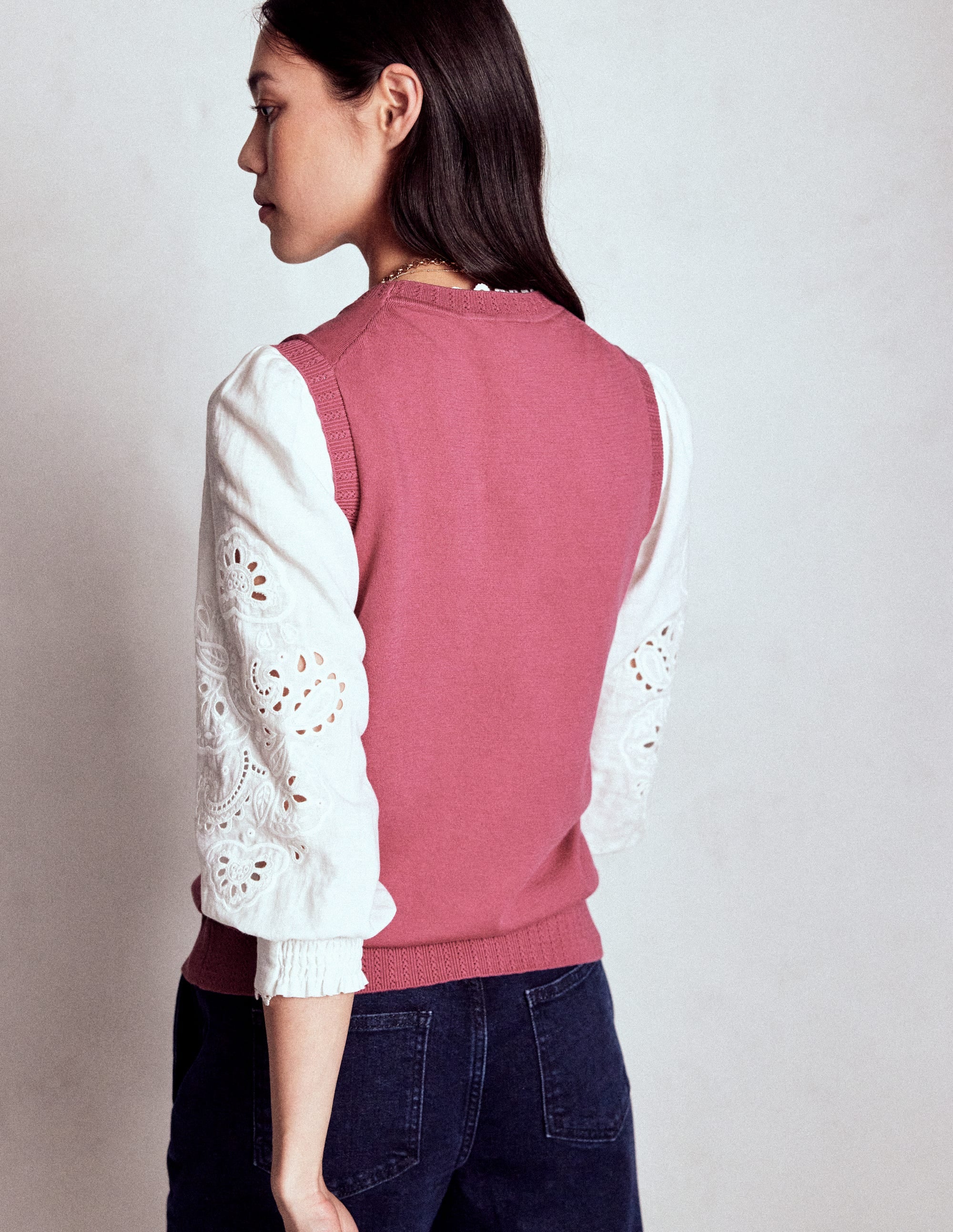 Emilia Cotton Crew Neck Vest-Pink Heather - Image 4