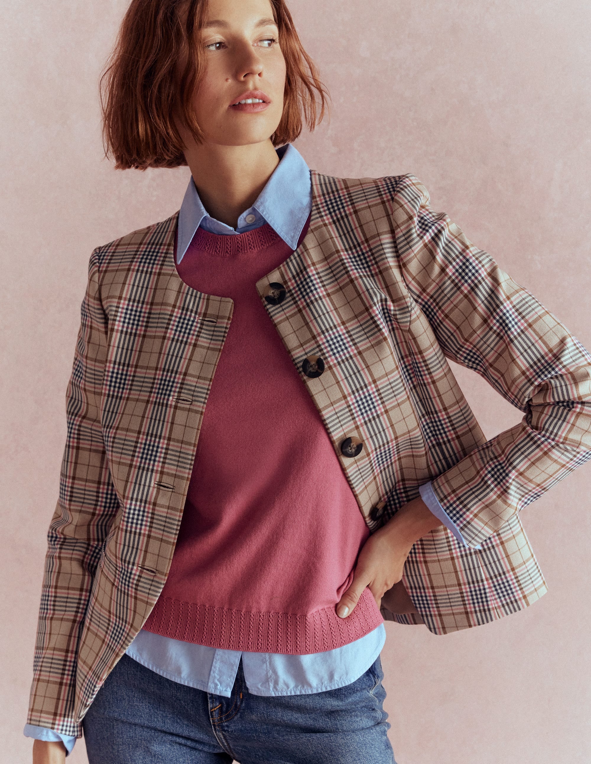 Emilia Cotton Crew Neck Vest-Pink Heather - Image 5