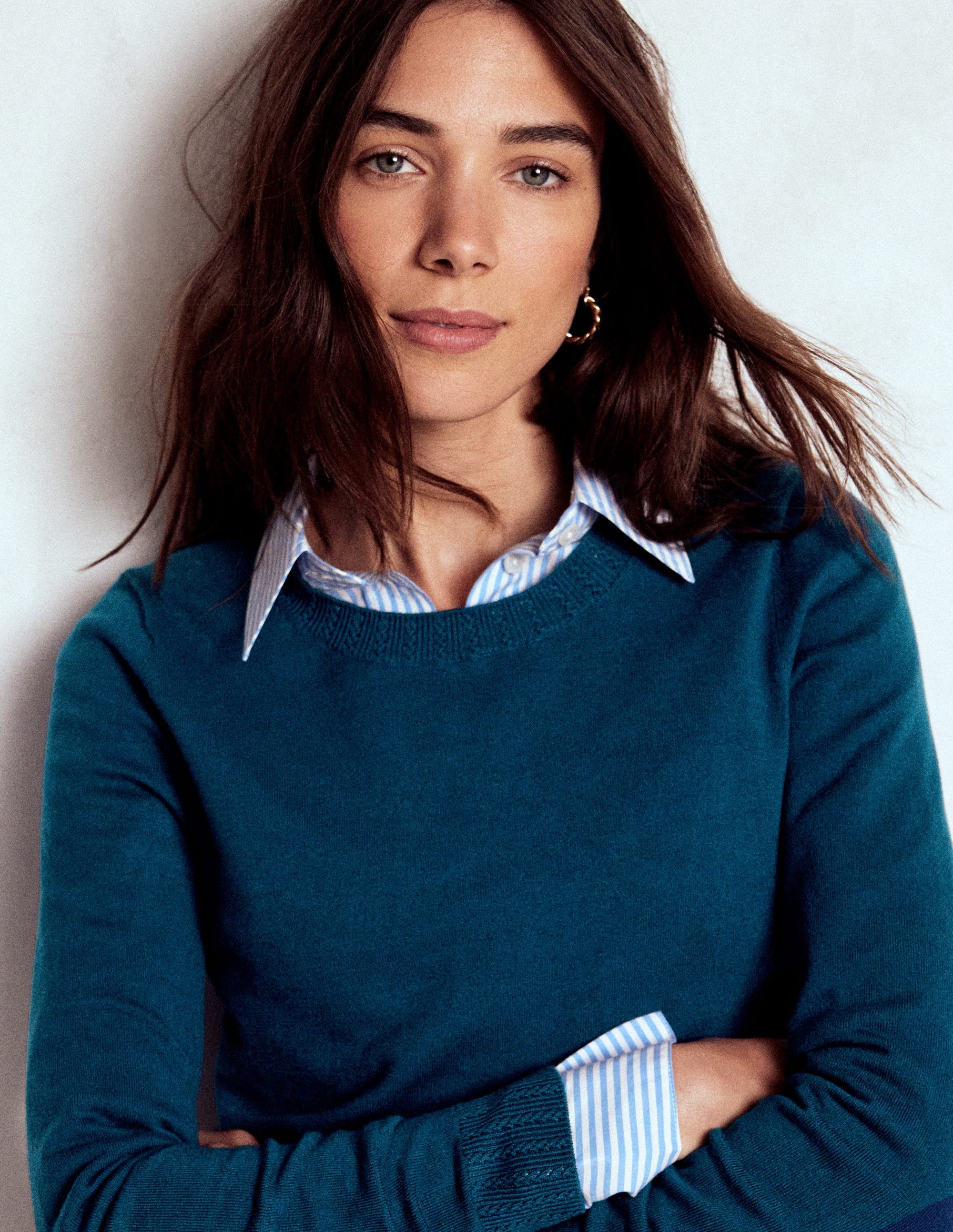 Emilia Cotton Crew Sweater-Harbour Blue