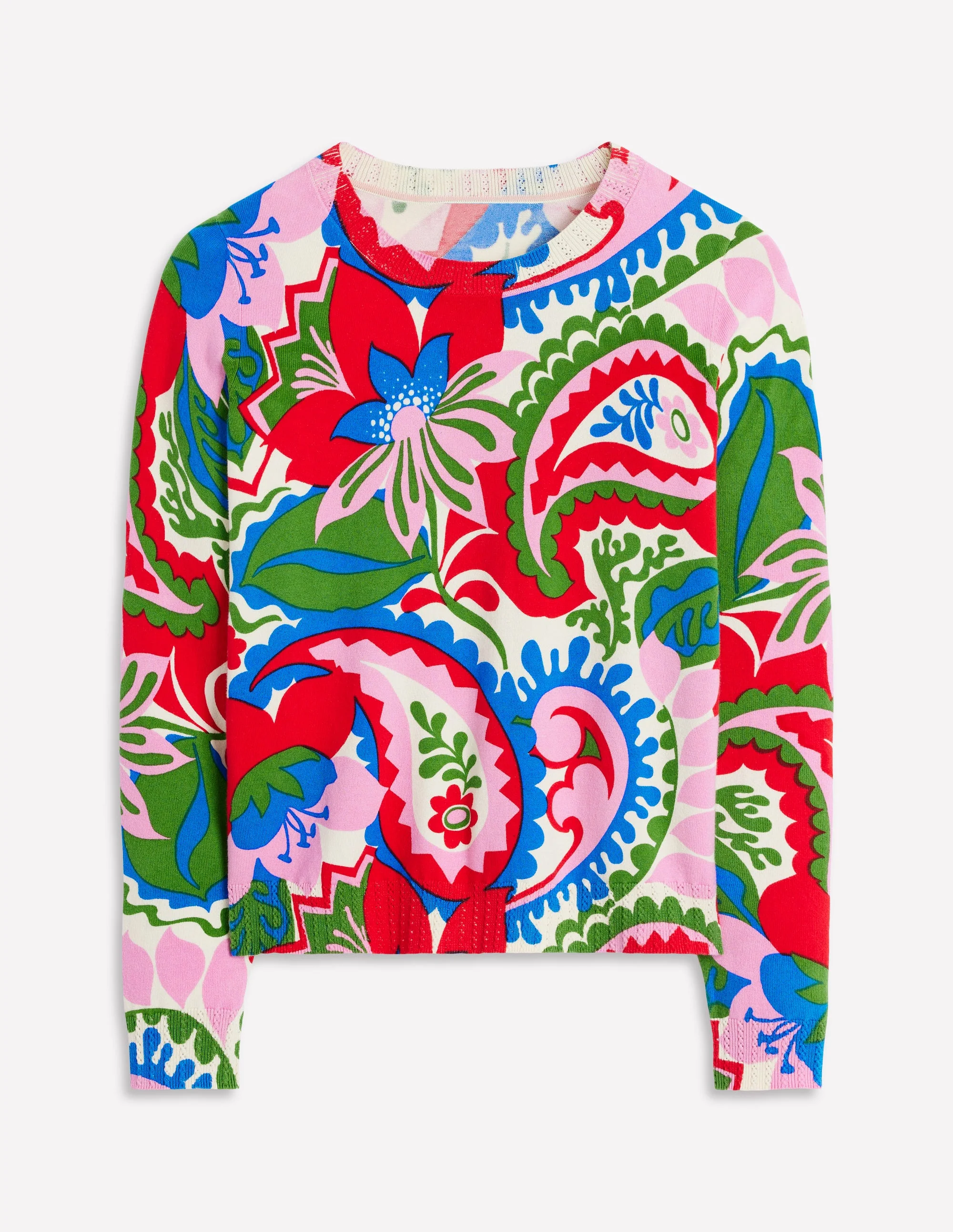 Emilia Cotton Crew Sweater-Multi, Botanical Paisley - Image 5