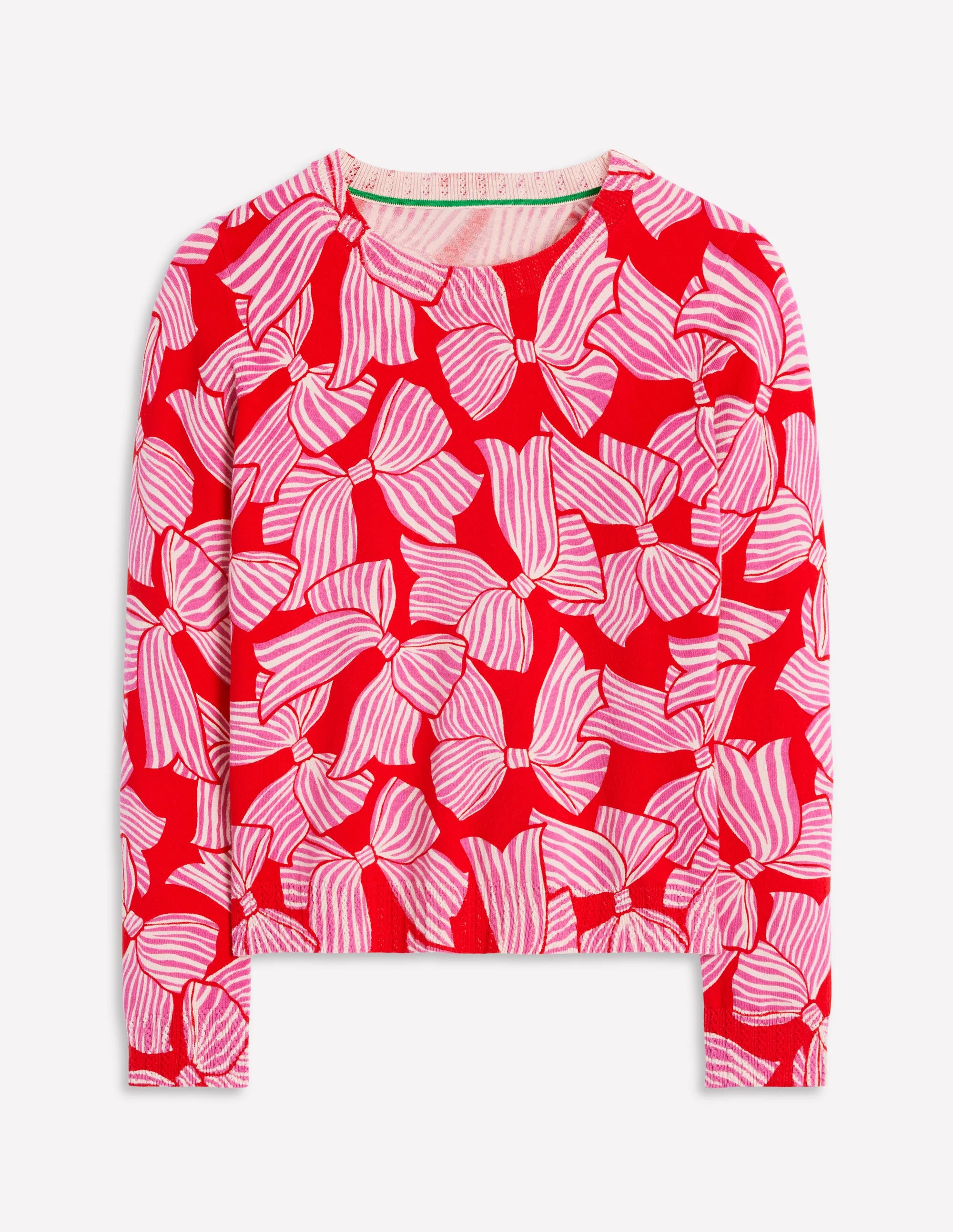 Emilia Cotton Crew Sweater-Poppy Red, Bow Scatter - Image 5