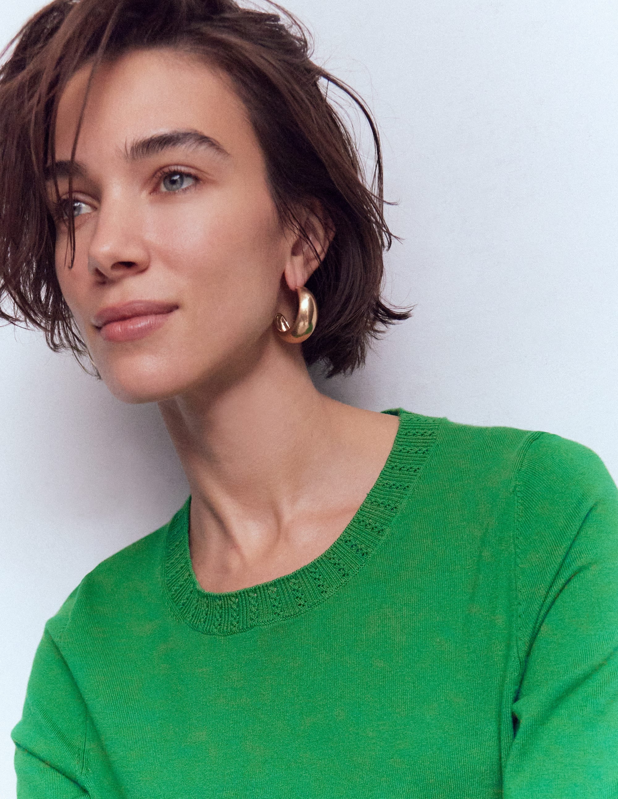 Emilia Cotton Crew Sweater-Rich Emerald - Image 2