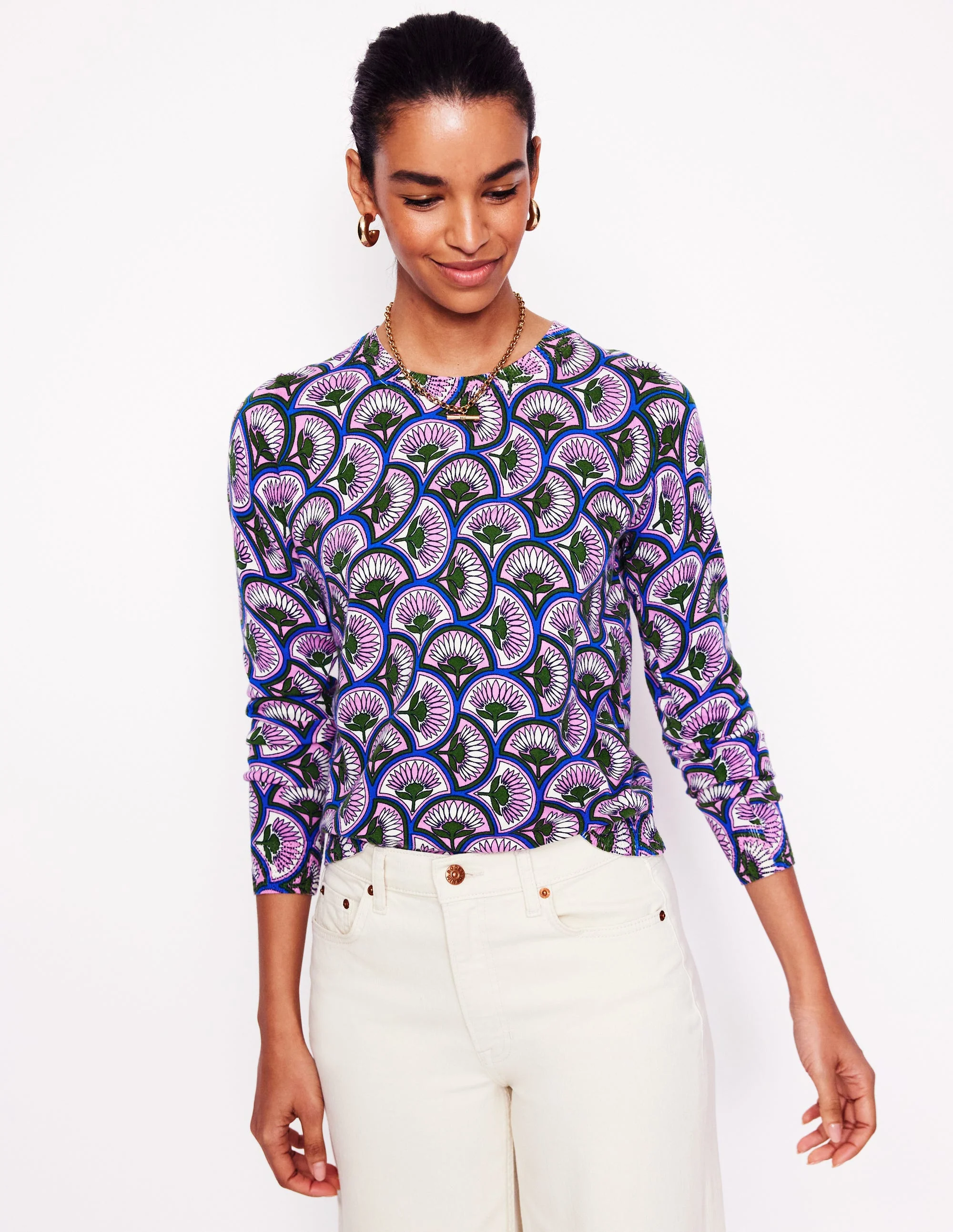 Emilia Cotton Crew Sweater-Soft Lavender Pink, Daisy Arc