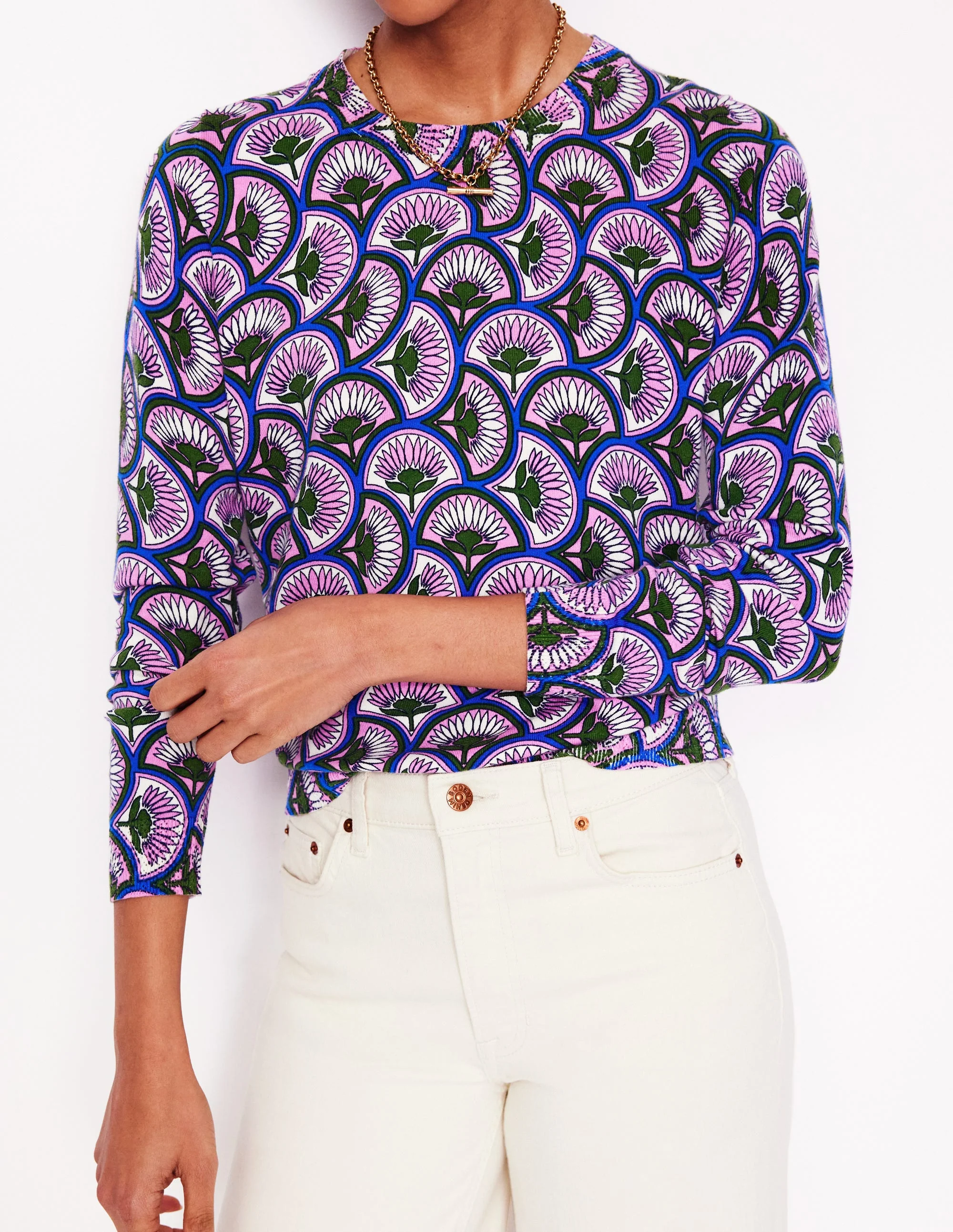 Emilia Cotton Crew Sweater-Soft Lavender Pink, Daisy Arc - Image 2