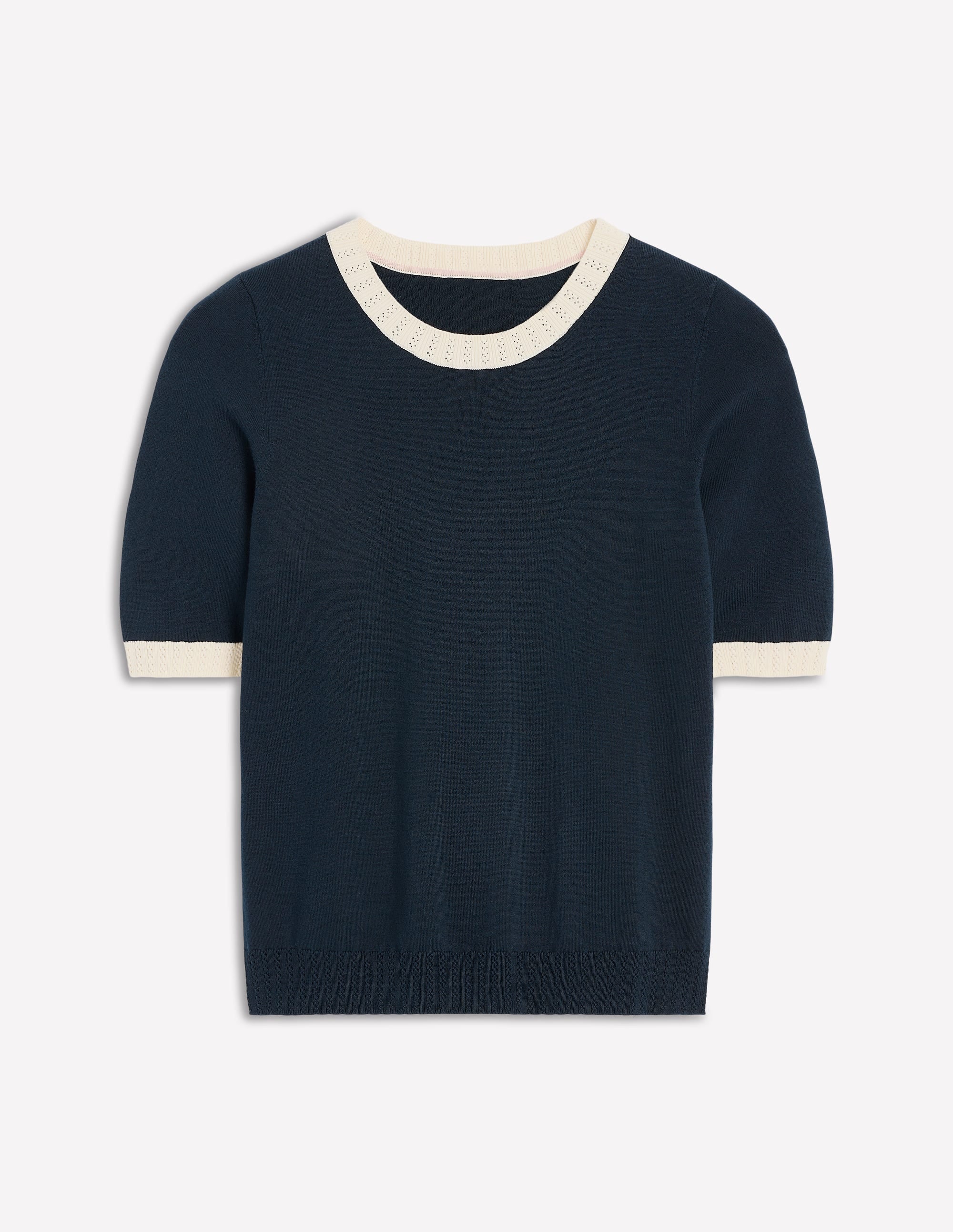 Emilia Cotton Crew T-shirt-Navy, Warm Ivory - Image 8