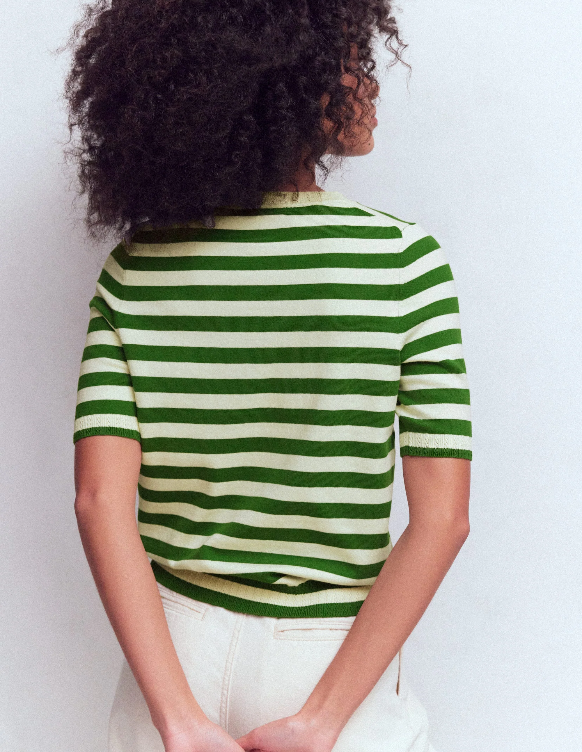 Emilia Cotton Crew T-shirt-Promenade Green/ Ivory Stripe - Image 3