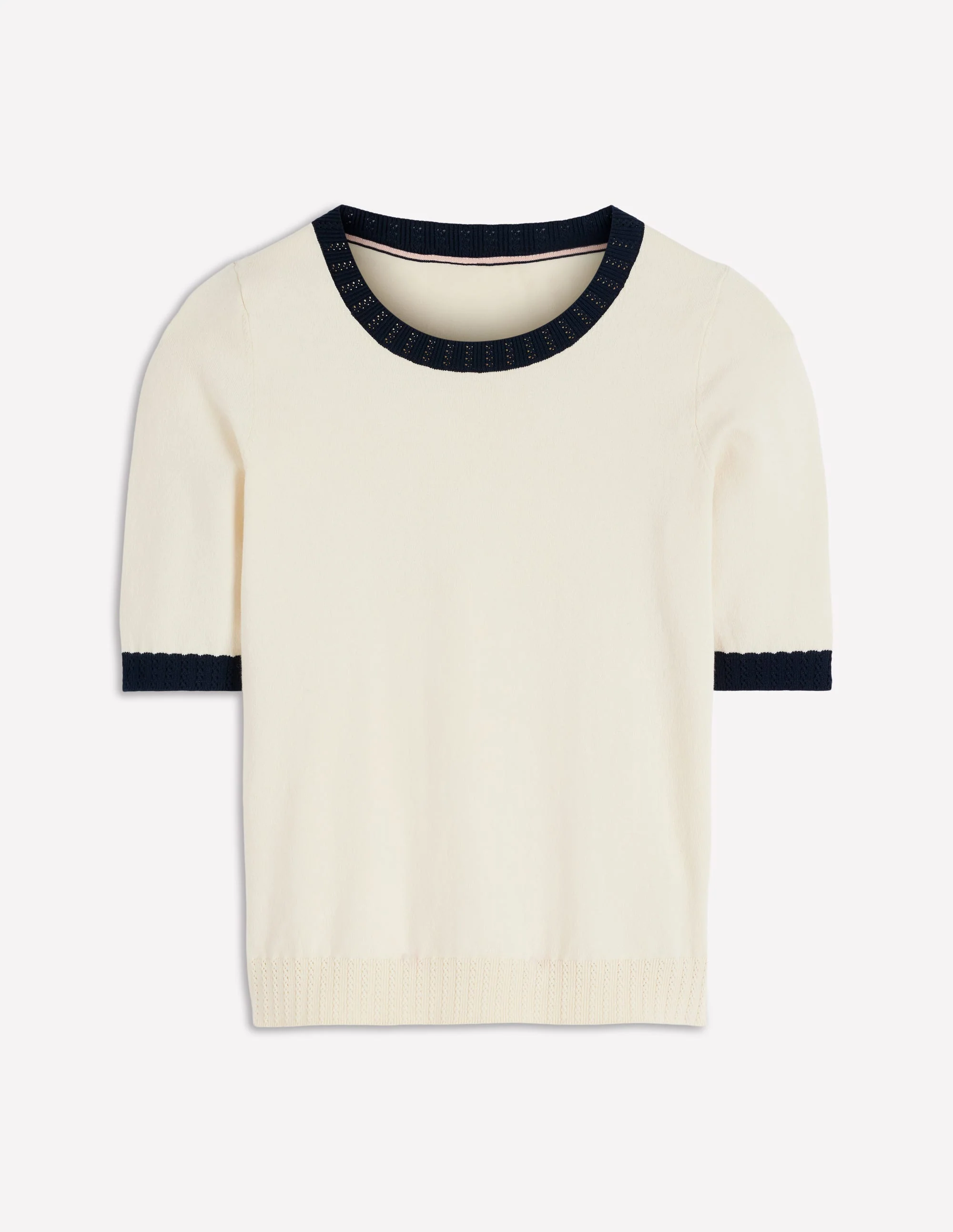Emilia Cotton Crew T-shirt-Warm Ivory, Navy - Image 5