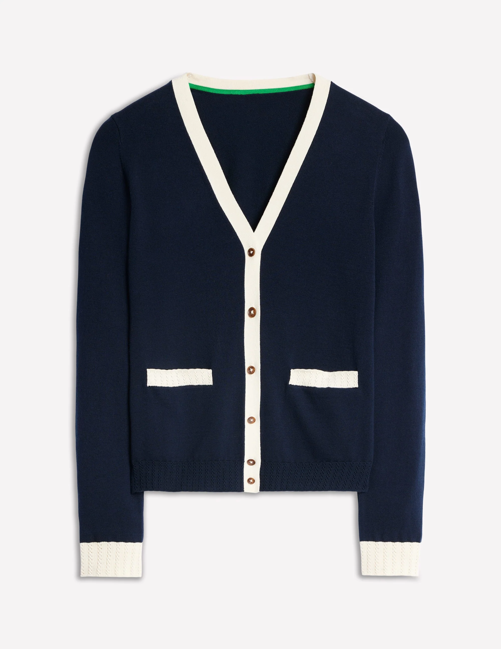 Emilia Cotton V Neck Cardigan-Navy - Image 5